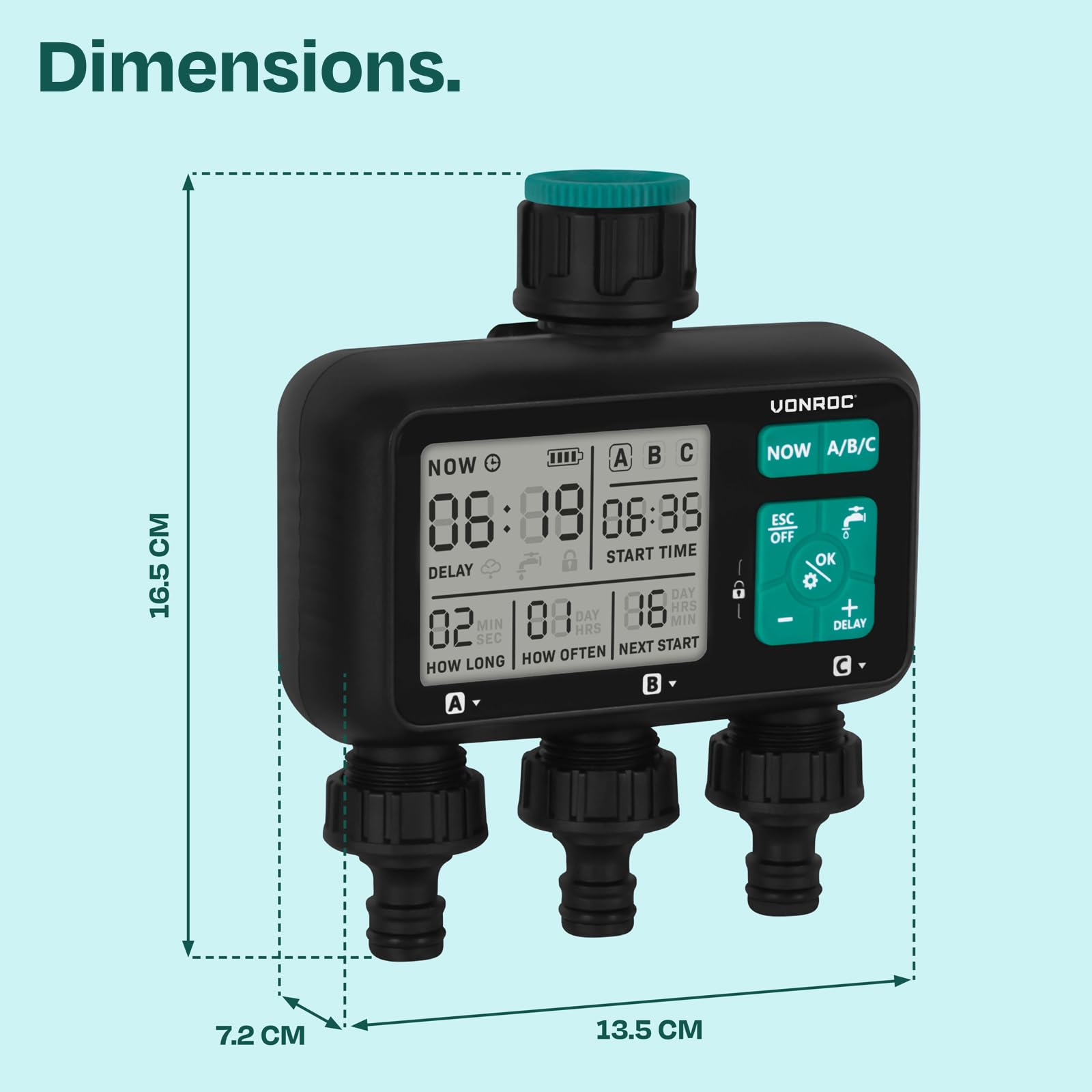 ONROC Minuteur d'eau - Ordinateur d'irrigation - Système d'arrosage Automatique - Intervalle et durée réglables : 1 Heure à 15 Jours/1 Seconde à 99 Min (3 Voies sans système d'irrigation)