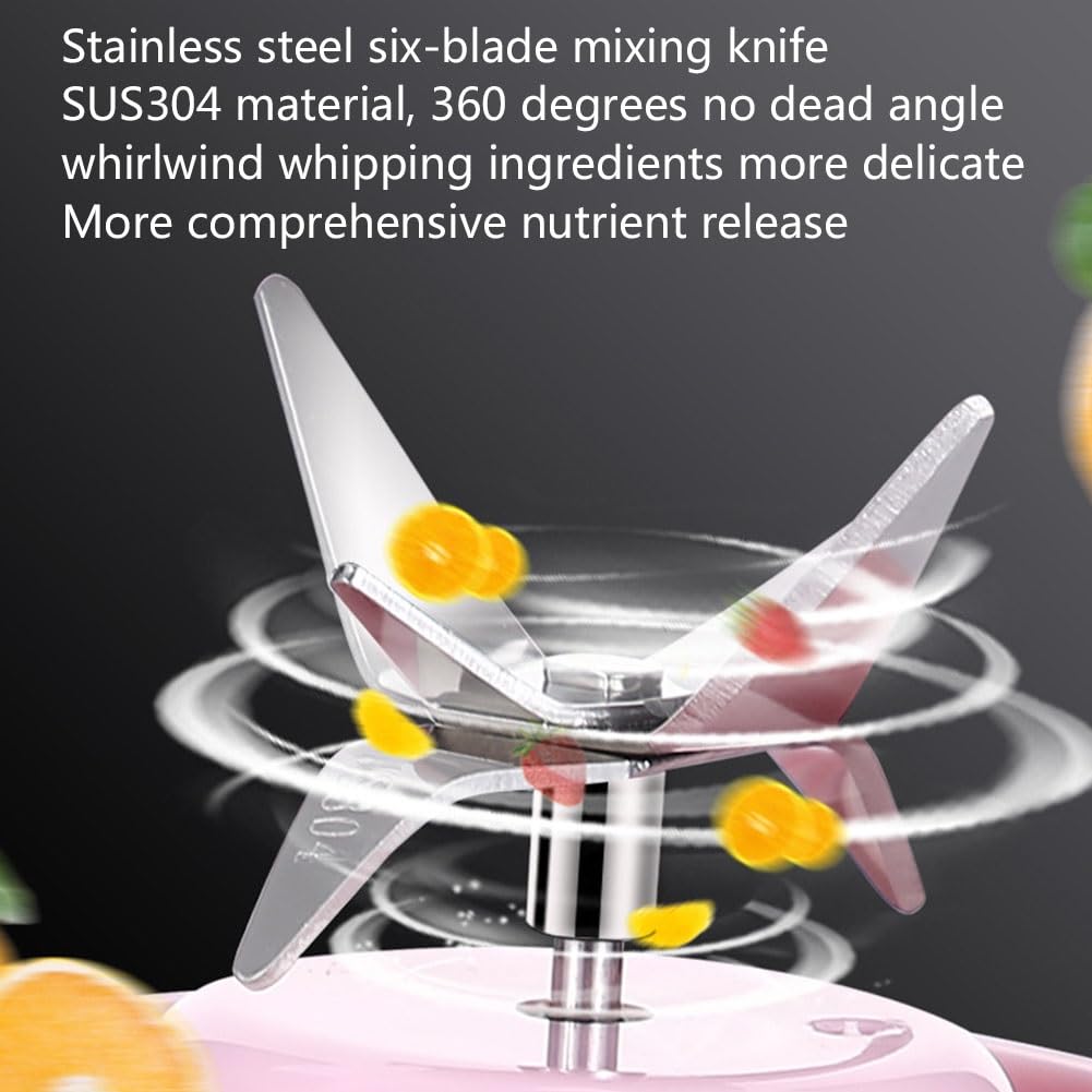 PAHION Mini Frullatore Juicer Portatile Smoothie Maker Juicer Blender con 6 Lame Frullatore Personale Ricaricabile USB per Frutta, Verdura, Smoothie, Milkshake 480ML (Color : White)