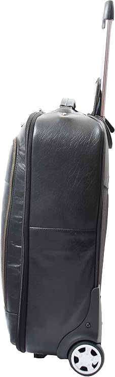 A1 FASHION GOODS Real Black Leather Luggage Wheeled Cabin Size Suitcase Travel Bag Trolley Carlos, Black, Small L: 35 x H: 55 x W: 20, Hand Luggage