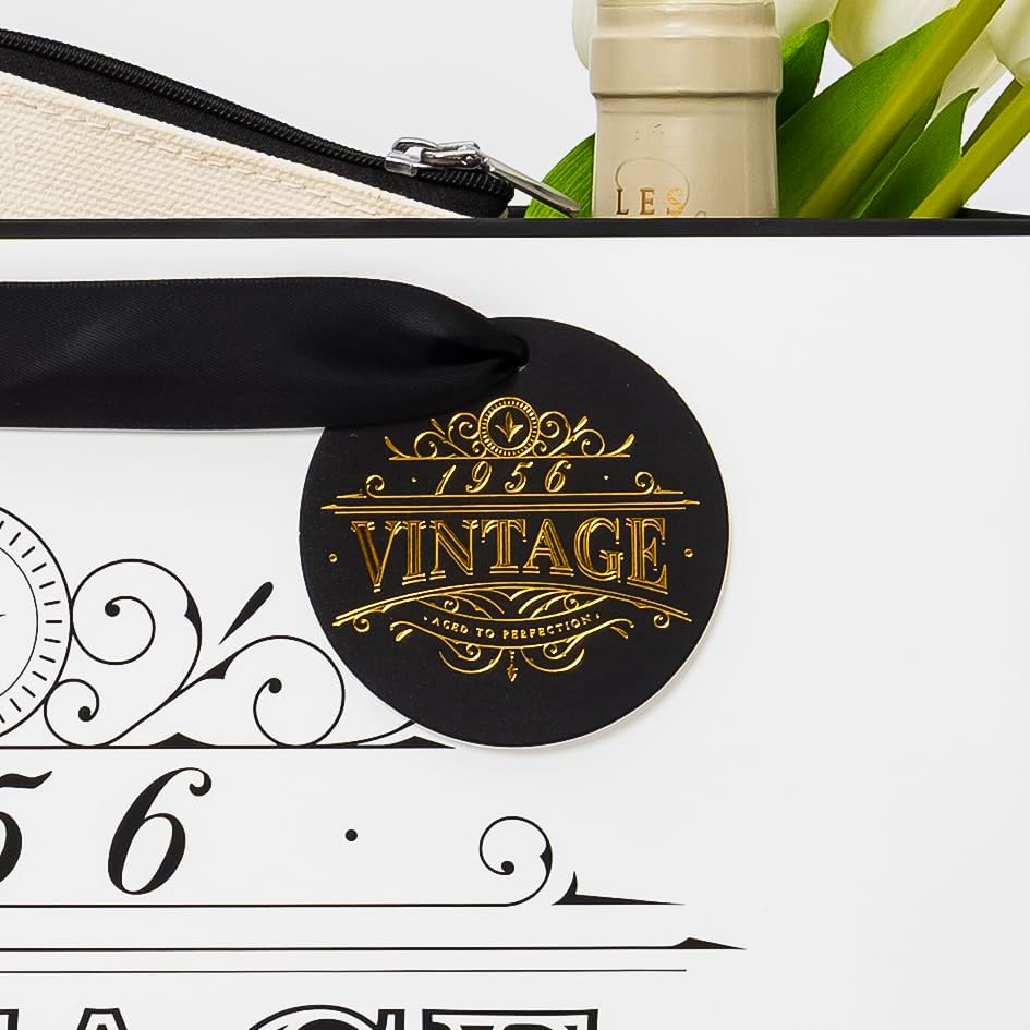 Crisky 13" 70th Birthday Gift Bag (Vintage 1956) with Greeting Card Envelope Sticker and Tissue Paper for Women/Wife/Sister/Mom/Aunt/Friends 70th Birthday Gifts Decorations - Image 6