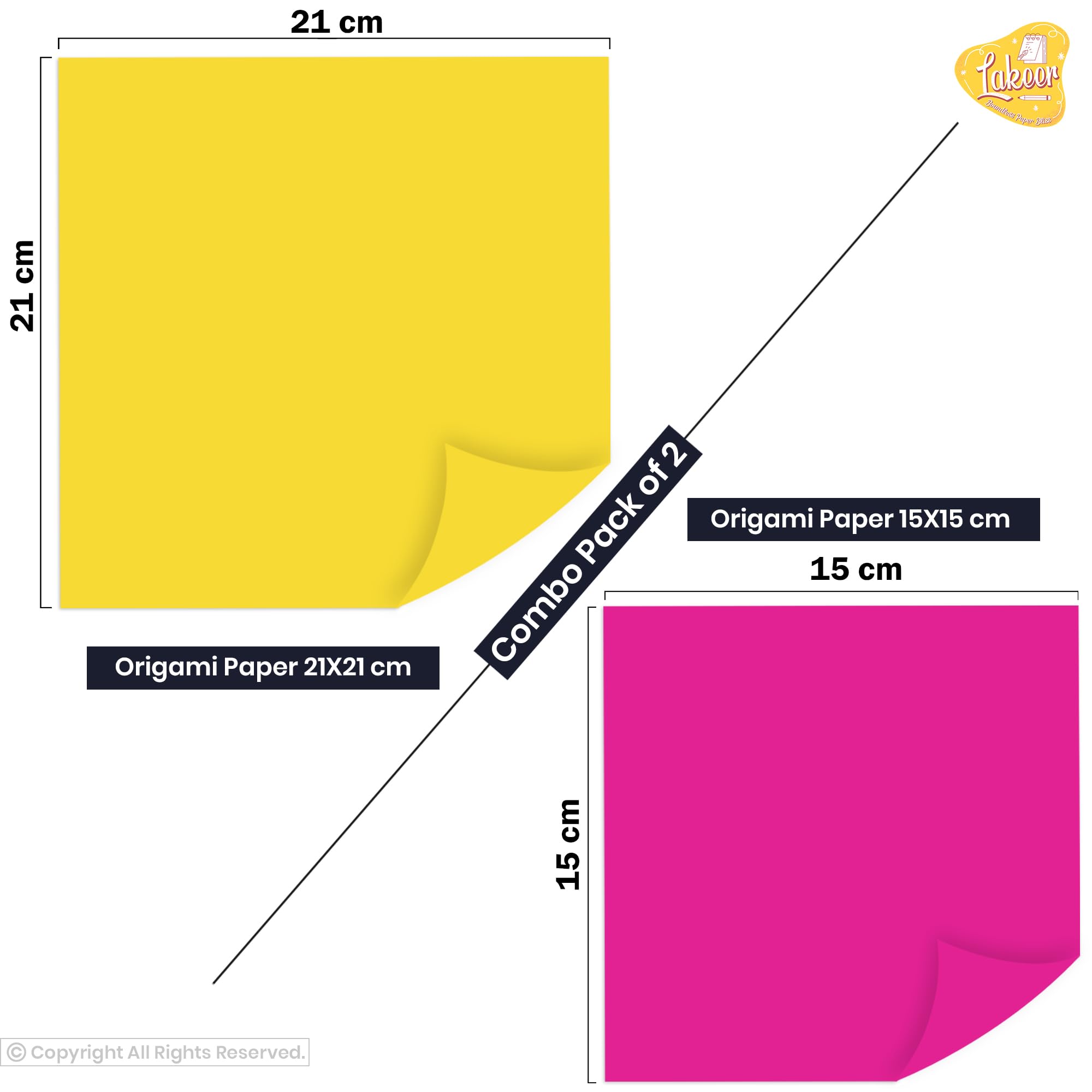 Lakeer Combo Pack 21 cm X 21 cm Origami Paper Pack of 100 Sheets + 15 cm X 15 cm Origami Paper 100 Sheets Combo Pack of 2 for Scrapbooking, Craft Project 1