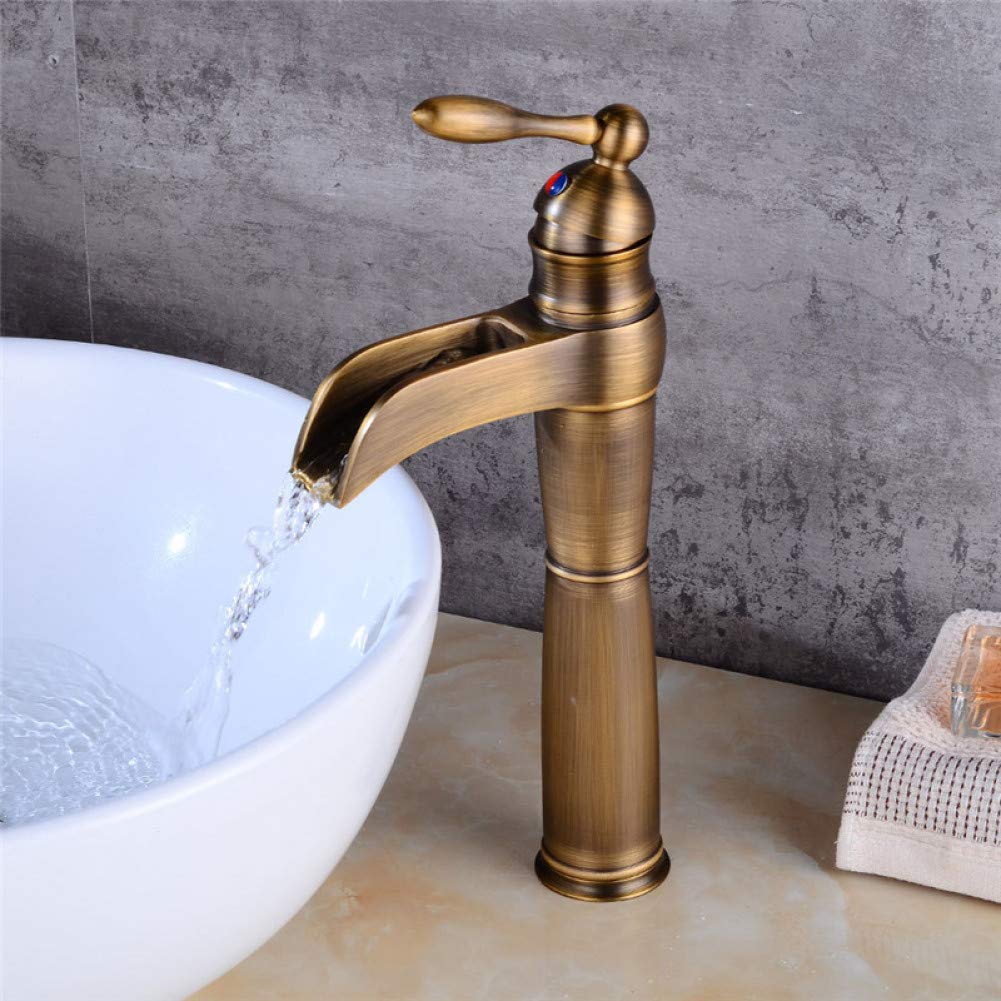 WIQUYBML Kitchen Taps Basin Faucet Waterfall Bathroom Single Handle Mixer Tap Bath Antique/Black Oil/Orb Brass