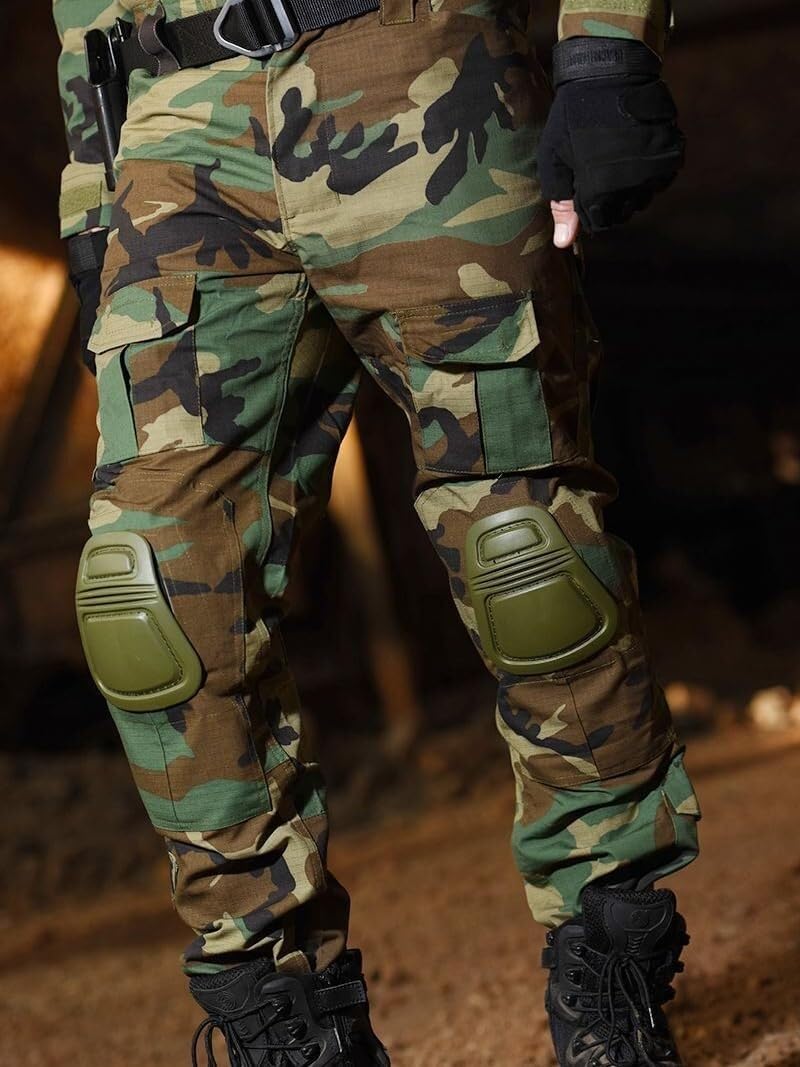 Męskie Taktyczne Spodnie Cargo O Dopasowanym Kroju Z Nakolannikami – Kamuflaż Odporny Na Warunki Atmosferyczne Do Misji Airsoftowych I Outdoorowych