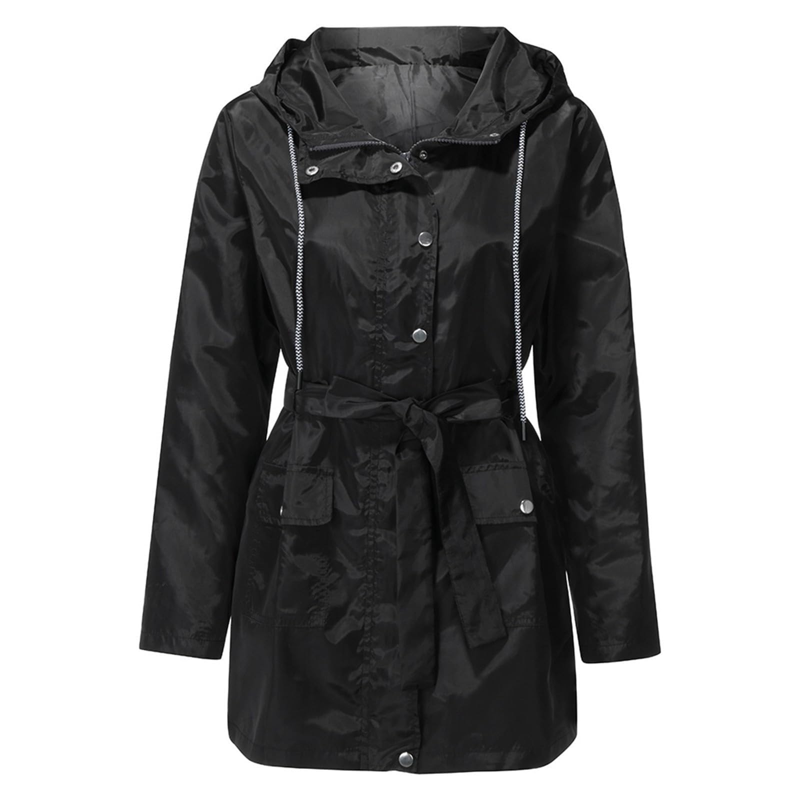 Impermeabili Da Donna Con Cappuccio, Giacca A Cintura, Giacche Antipioggia Lunghe Leggere, Trench Esterno Cappotti Elegante Invernali Trekking Waterproof Cappotto Impermeabile Cappuccio