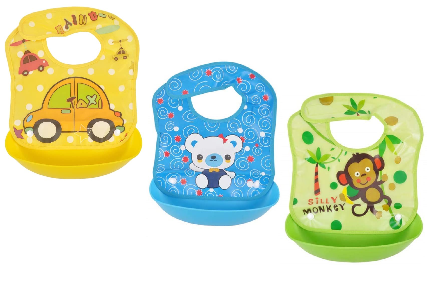 GURBIK Silicone Baby Detachable Waterproof Apron Bibs (Set of 3)-image-24
