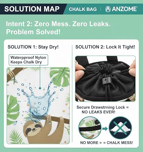 Miniatura 3 de ANZOME Bolsa de tiza para escalada en roca con cordón de mosquetón, bonita bolsa de tiza para escalada en roca, gimnasio de levantamiento de pesas,