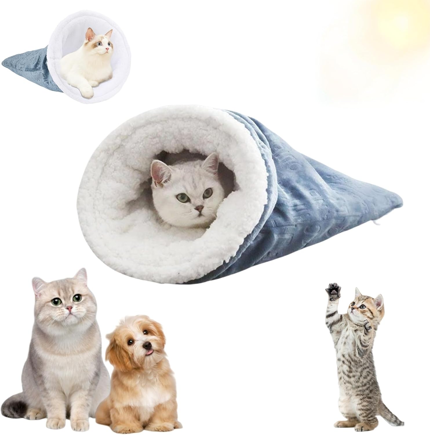 Cat Winter Sleeping Bag Upgraded Cat Sleeping Bag Soft Plush Large Cat Sack Warm Cat Bed Pet Mat Warming Pad Sack for Indoor Cats and Small Dogs Pack of 1