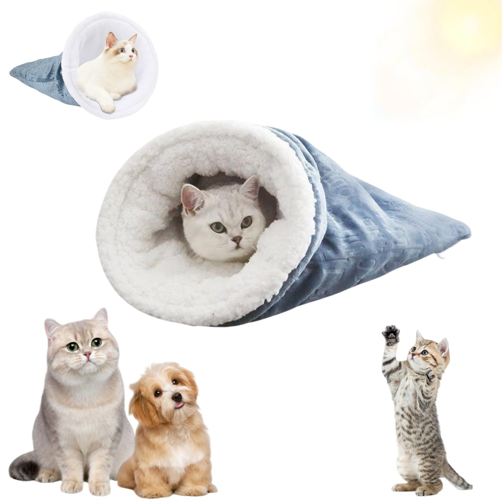 Knubbuf Cat Winter Sleeping Bag, New Cat Sleeping Bag, Soft Plush Large Cat Sack Warm Cat Bed, Pet Mat Warming Pad Sack, for Indoor Cats and Small Dogs (1PC)
