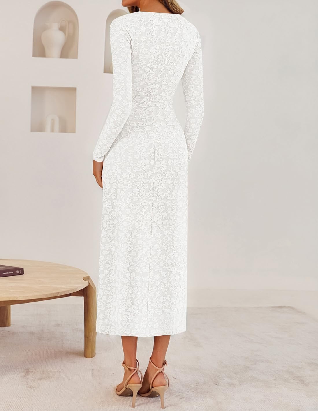 ZESICA Women's Fall Floral Long Sleeve Bodycon Dress 2026 Elegant V Neck Cocktail Party Long Midi Dresses - Image 3