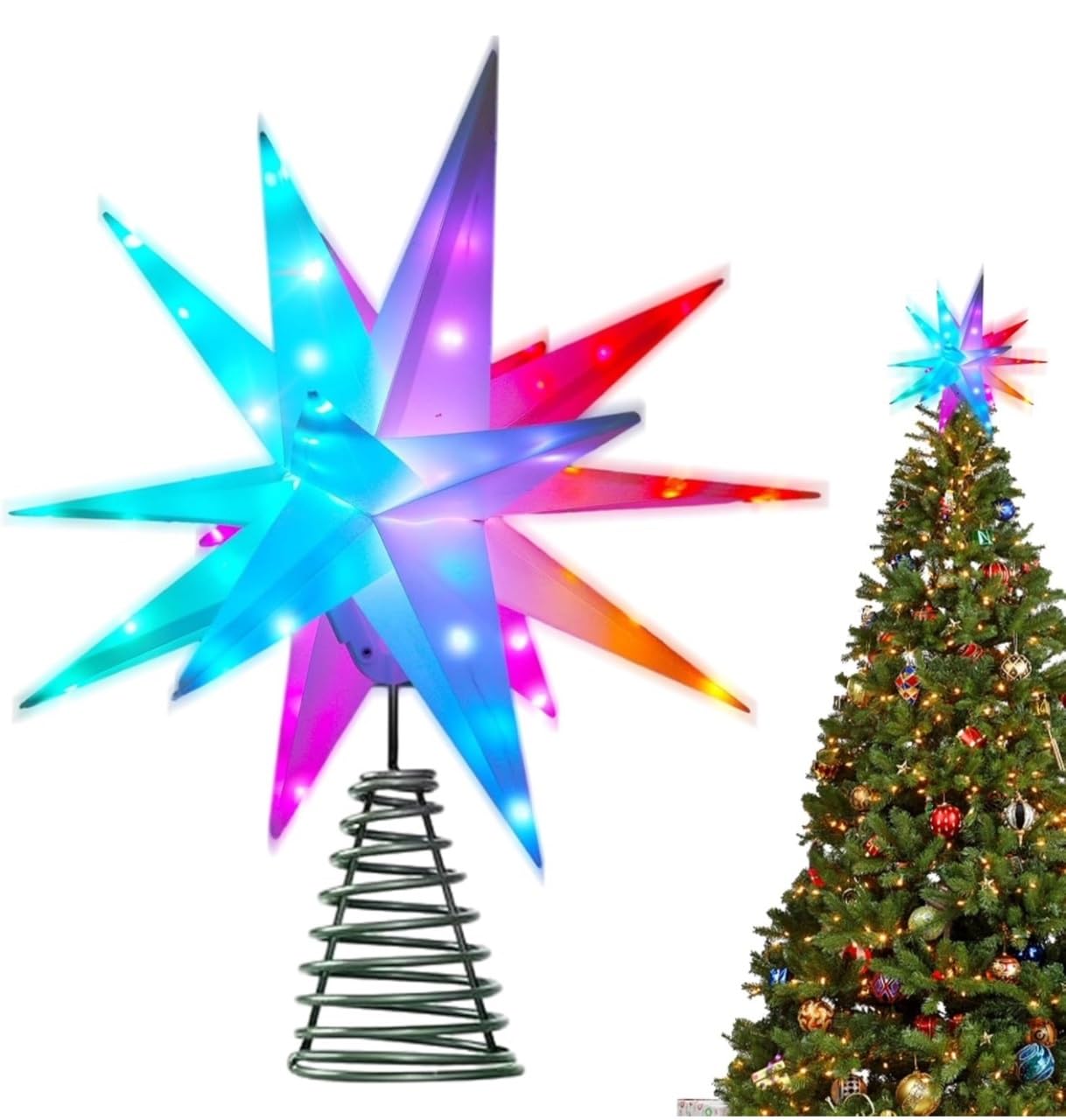 Stella Luminosa 3D RGB 60cm gestibile daTelecomando e App Bluetooth IP44 31V Luci per Esterni e Interni, Effetti Musicali, Decorazioni Natalizie Balconi e Puntale Albero