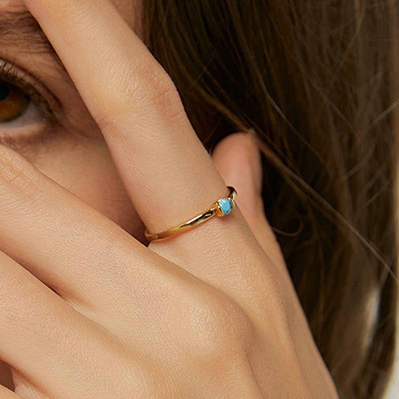 KnSam Anillo de oro amarillo de 9 K/14 K/18 K, joyas auténticas, solitario clásico, anillos de amistad con turquesa (corte redondo azul), anillo solitario Au375/585/750, talla 47-65