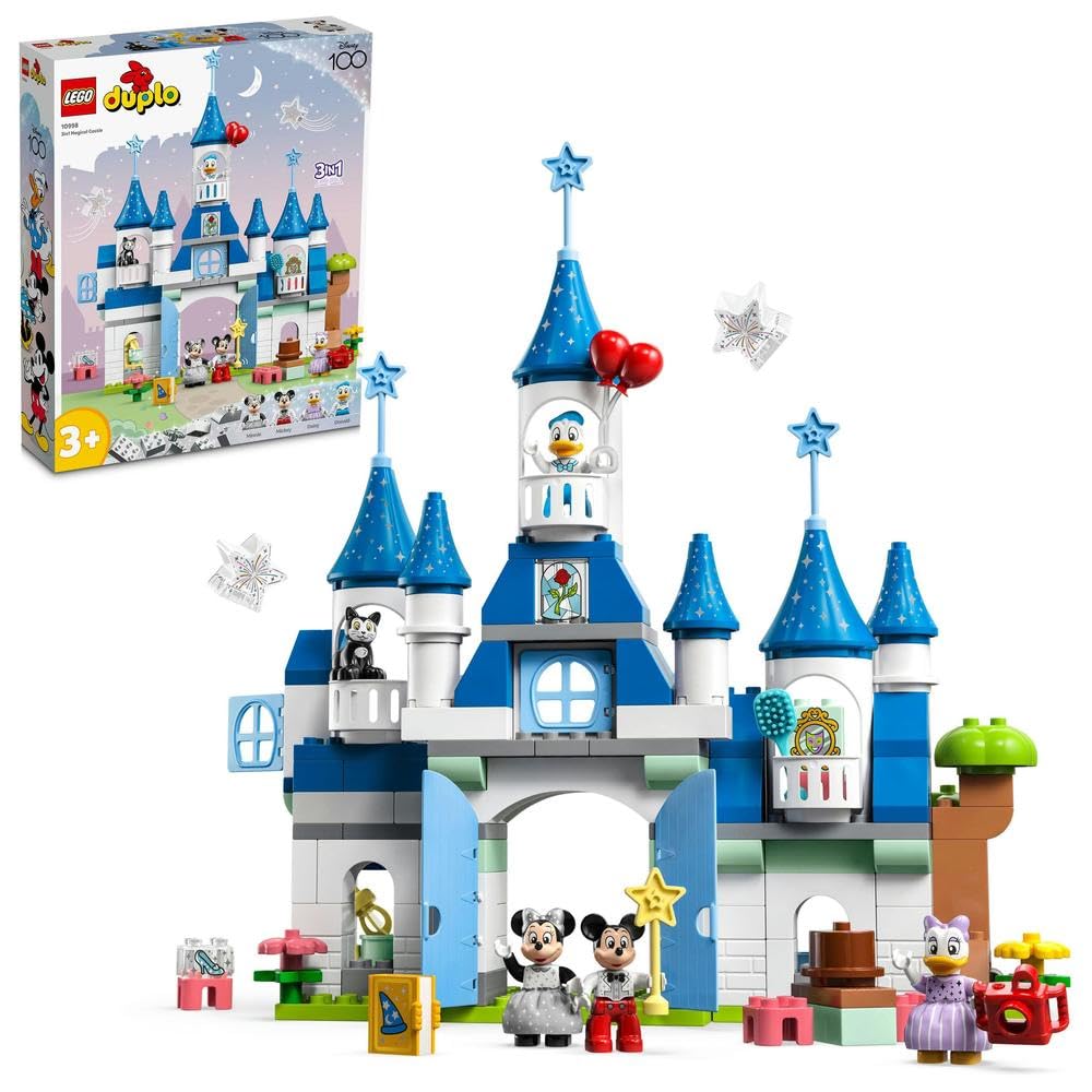 LEGO10998 DUPLO Disney 3in1 Magical Castle, Building Bricks Toy with Mickey Mouse, Minnie, Donald Duck and Daisy Figures, Toys for Toddlers and Kids 3 Plus Years Old, Disney's 100th Anniversary Set