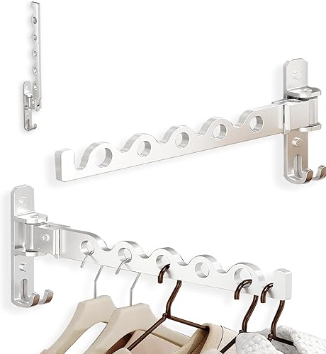Miniatura 8 de Dr.DJ Soporte para colgar abrigos de pared, organizador de secado de ropa negra, ganchos de aluminio, retráctiles, plegables, para interiores, para