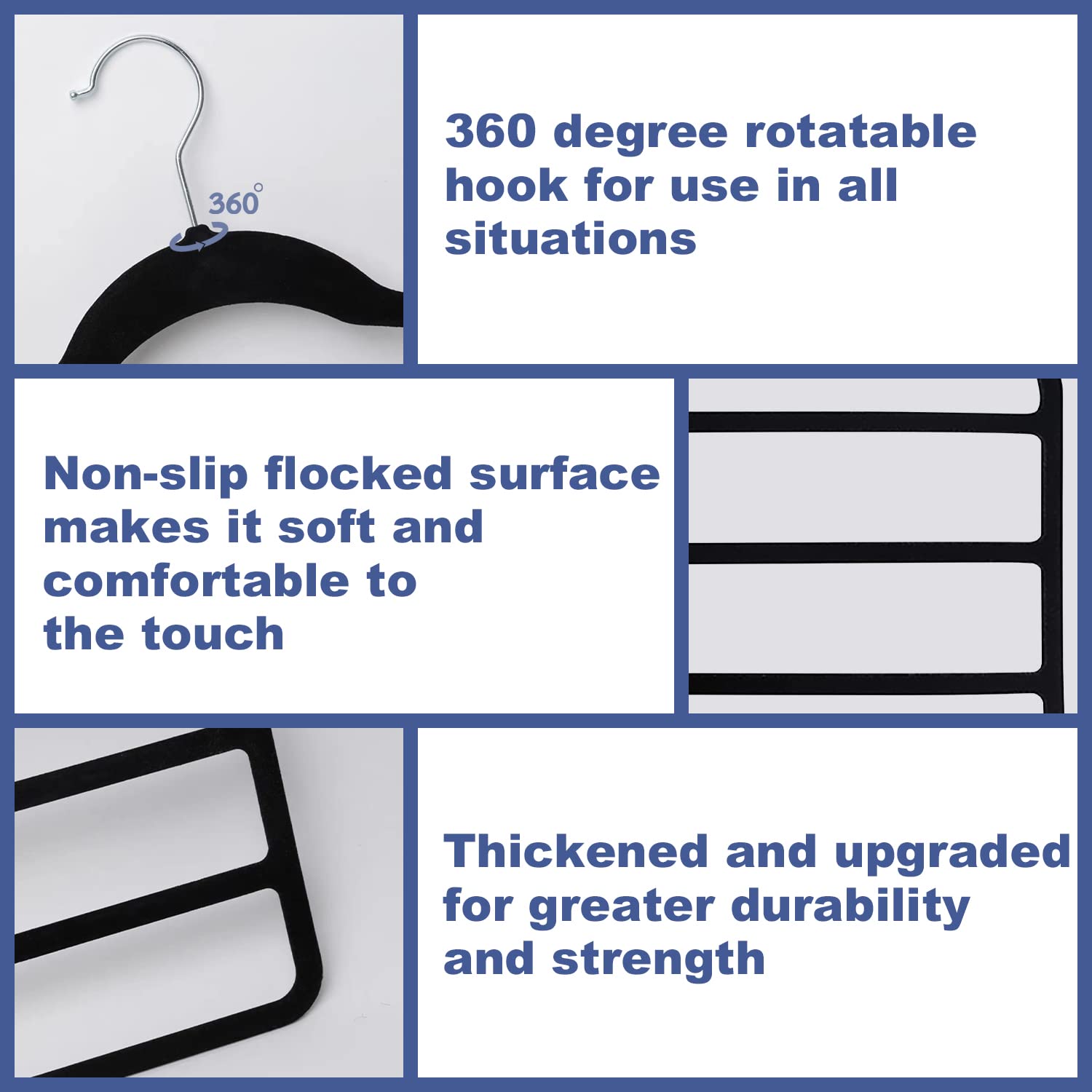 Trouser Hangers,Space Saving Hangers,Trouser Hangers Space Saving Non-Slip Pants Hanger-4 Pack Jeans Hangers Multi Bar Velvet Clothes Hanger Closet Organizers Storage for Pants,Scarf,Towel,Ties (6) - Image 4