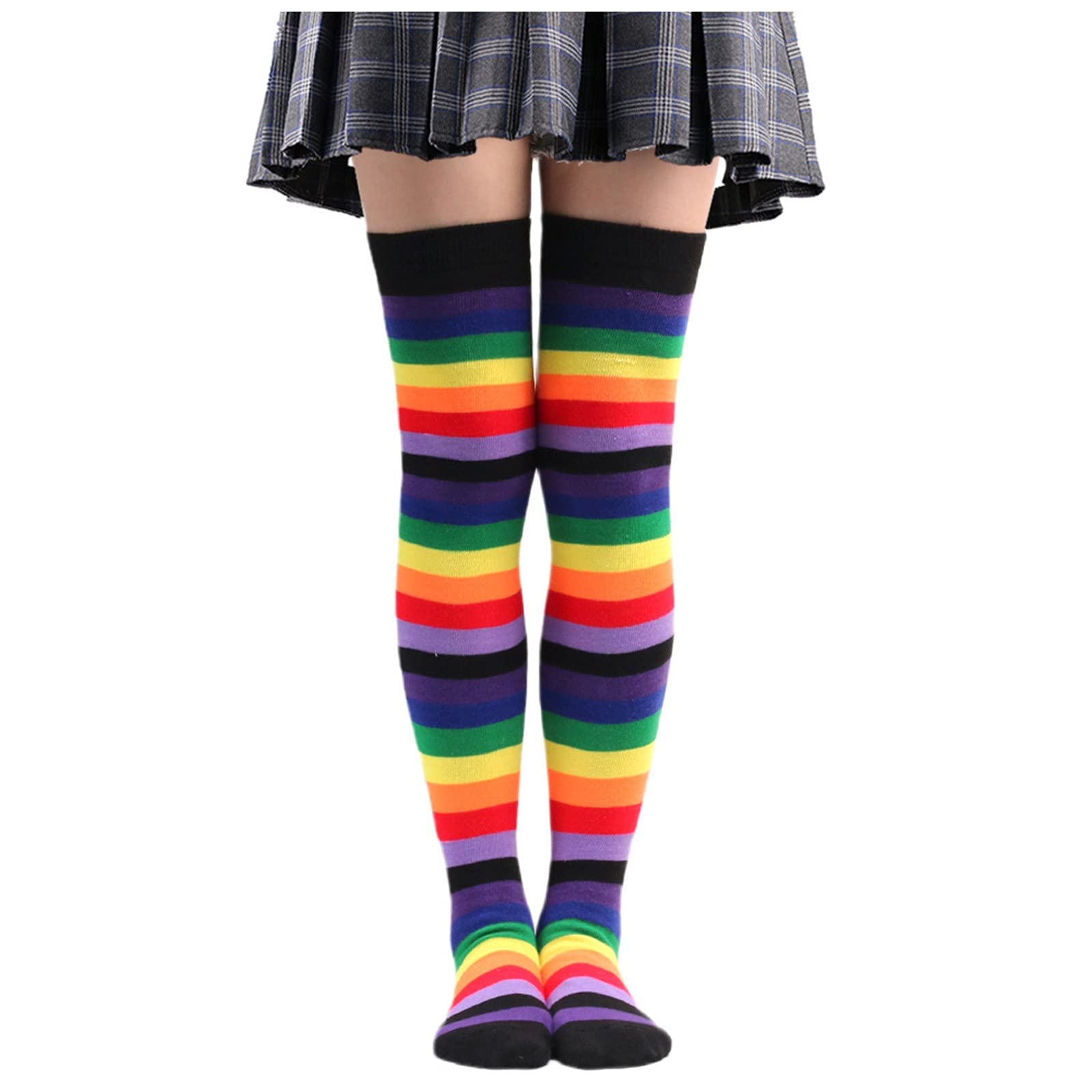 Bblulu Colorful Rainbow Striped Socks Womens Over The Knee Clown Striped  Costume Leg Warmer Thigh High Stockings for Girls
