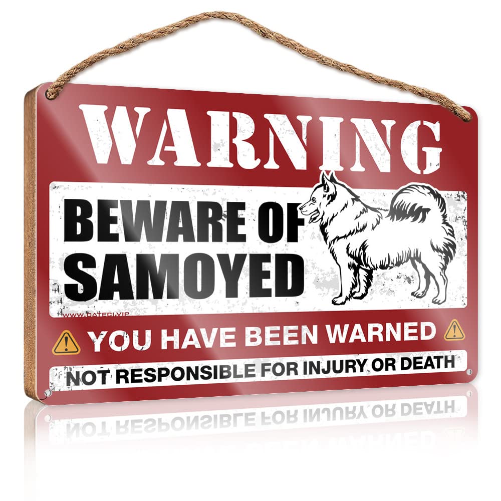 Dtha One Color Signs And Plaques Beware Of Samoyed Wooden Sign Home Decor Farmhouse Fall Door Decor(23X35cm)