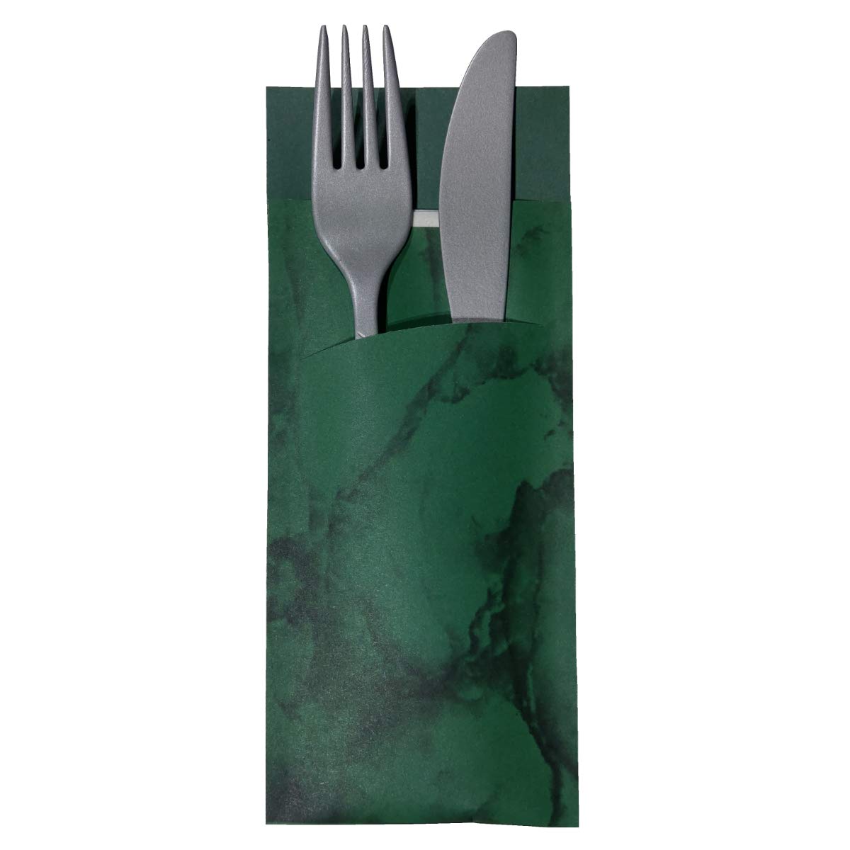 520 Bestecktaschen mit Serviette dunkelgrün marmoriert 20 cm