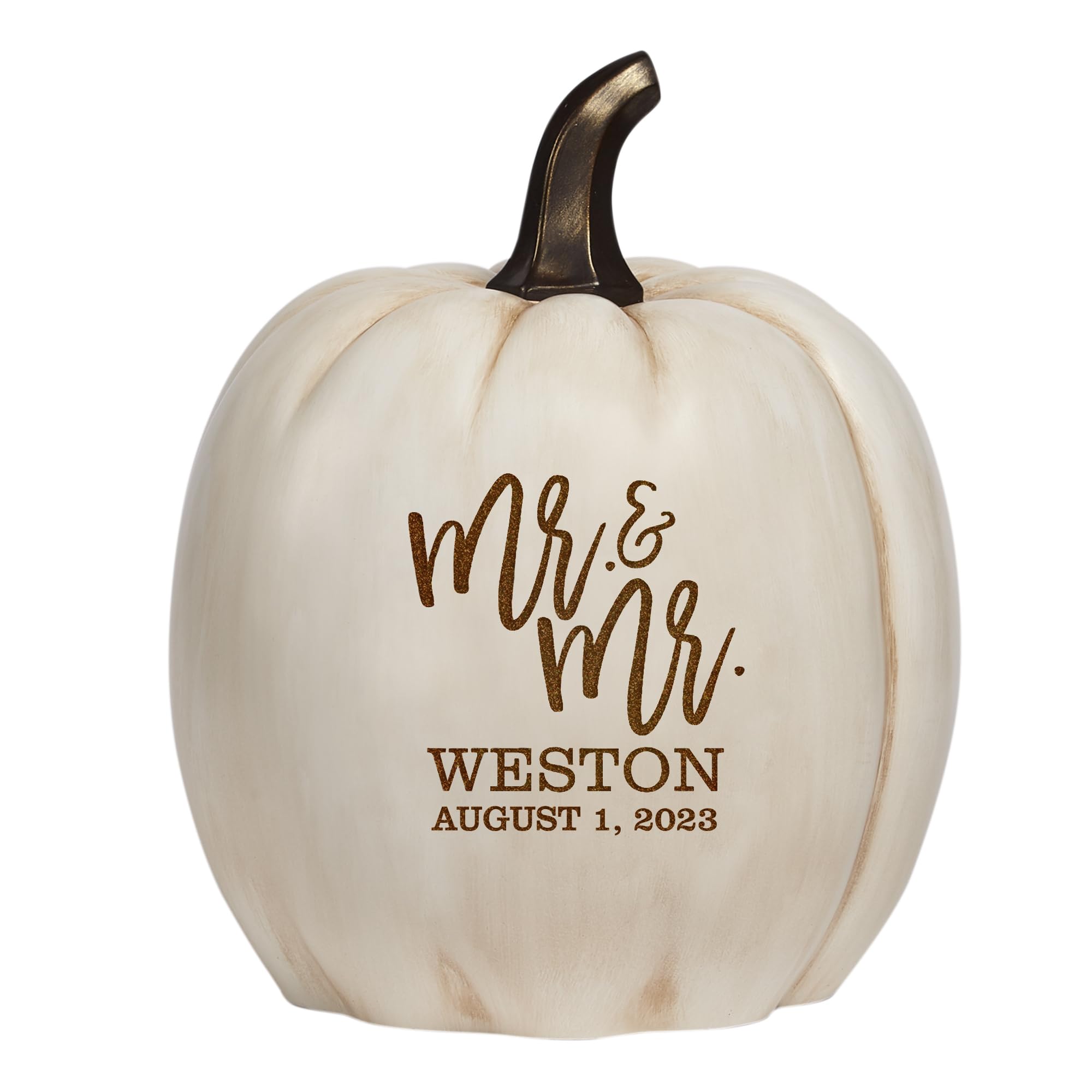 Let's Make Memories Personalized Light-Up Wedding Pumpkin - for Couples - Mr. & Mr. - Cream