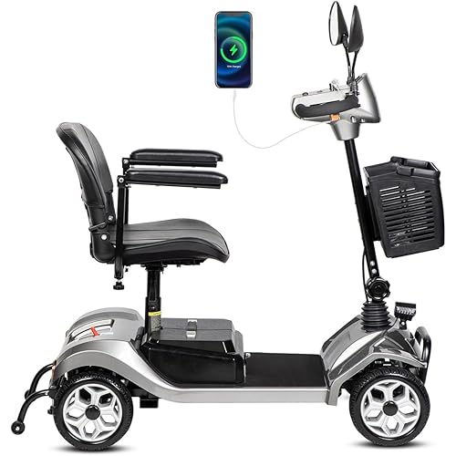 4 Wheel Mobility Scooter for Adults - 12V 12AH Battery Powered 12.4 Miles Range-330 lbs Weight Capacity Support Safety for Seniors-Rearview Mirrors Included