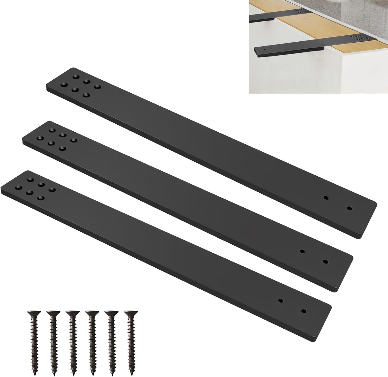 3 Pack Countertop Support Bracket ,Heavy Duty 3/8" Thick 16" Lx 2.5" W Hidden Black Knee Wall Island Support Brackets, for Quartz/Granite/Wood/Concret Countertops