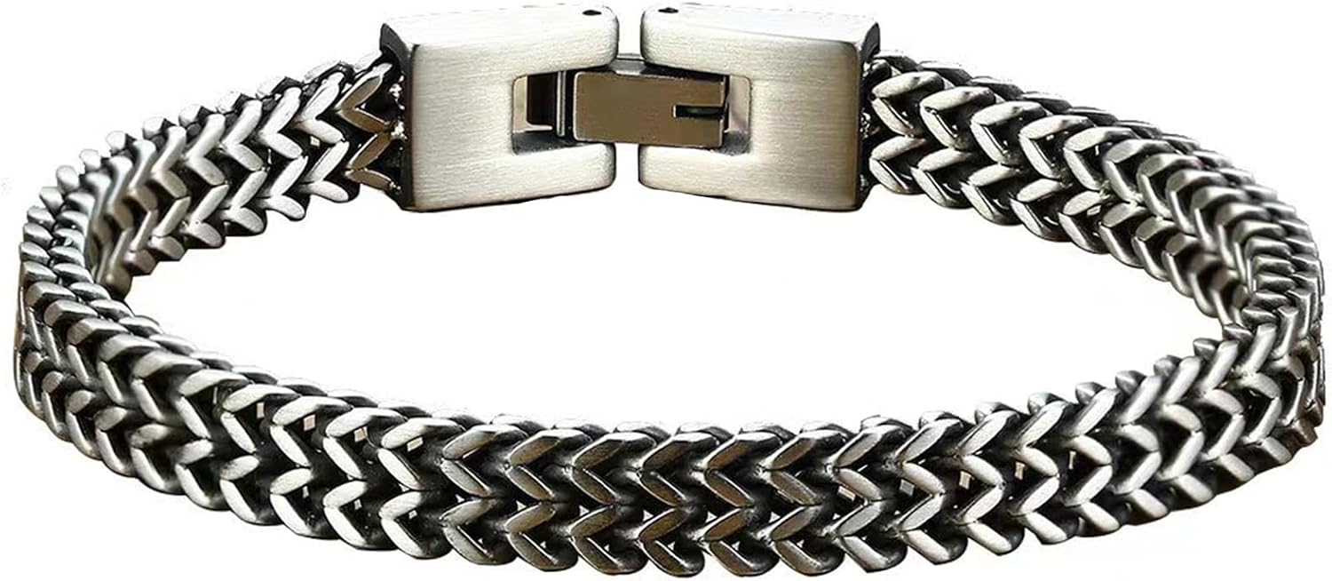 Mens Bracelet Stainless Steel: Double Franco Chain Wrist Bracelets with Stainless Steel Closure, Black Silver Gold Link Bracelets for Men