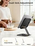 Lamicall Tablet Stand Holder for Desk - [Stable & Slim Portable] Dual Foldable iPad Holder Stand, 360° Rotatable Desktop Tablet Holder, Tablets Accessories for 4.7-13" iPad Pro/Air/Mini, Switch, Phone