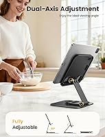 Vista 3 de Lamicall Soporte ajustable para iPad para escritorio, plegable, ultradelgado, rotación de 360°, soporte para tablet con base resistente, soporte