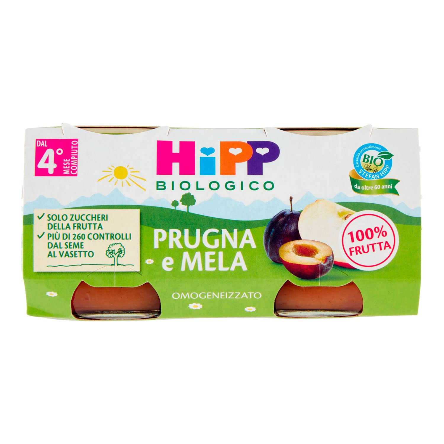 HiPP Omogeneizzato Biologico di Prugna e Mela 4+ Mesi, 2 x 80g