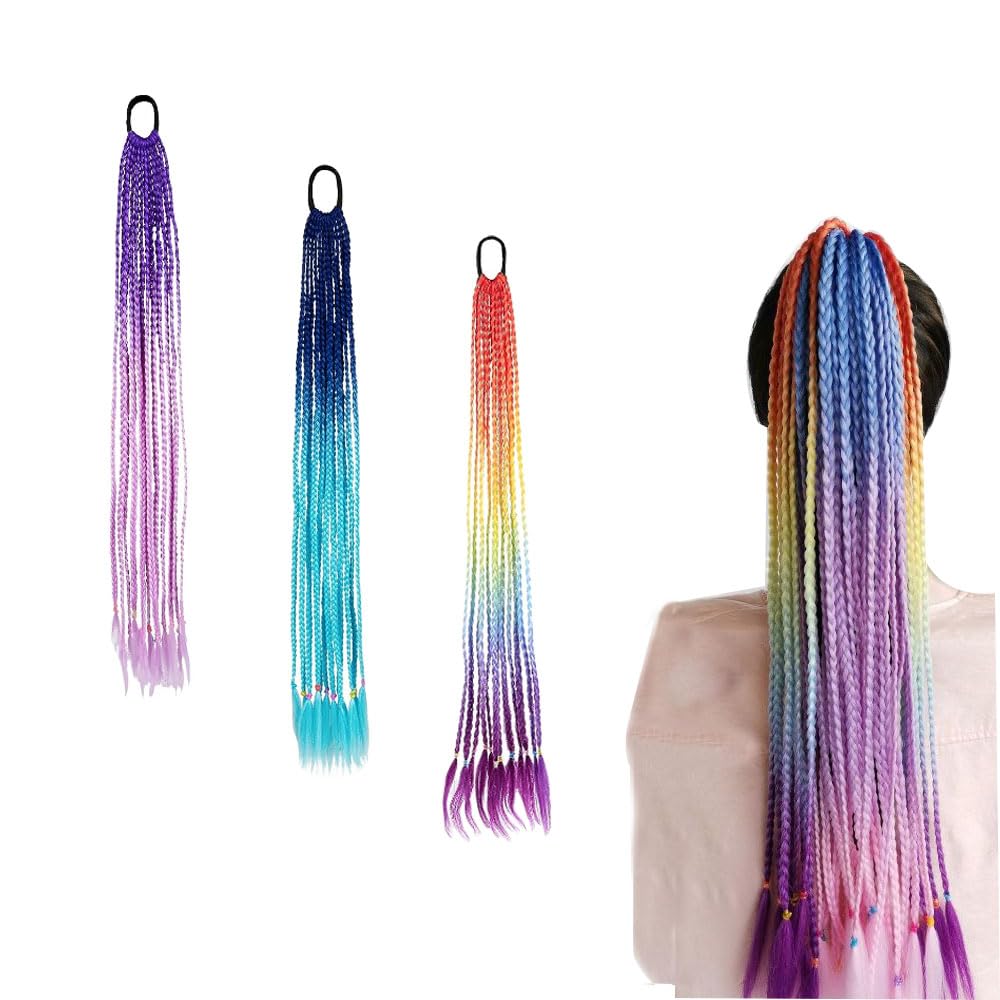 Zasiene Colores Degradados Extensión de Pelo de La Torcedura 3 Piezas Extensiones Colores con Banda de Cuerda Elástica Coloridas Extensión Pelo Trenza Colores Degradados Cabello Trenzado Trenzas