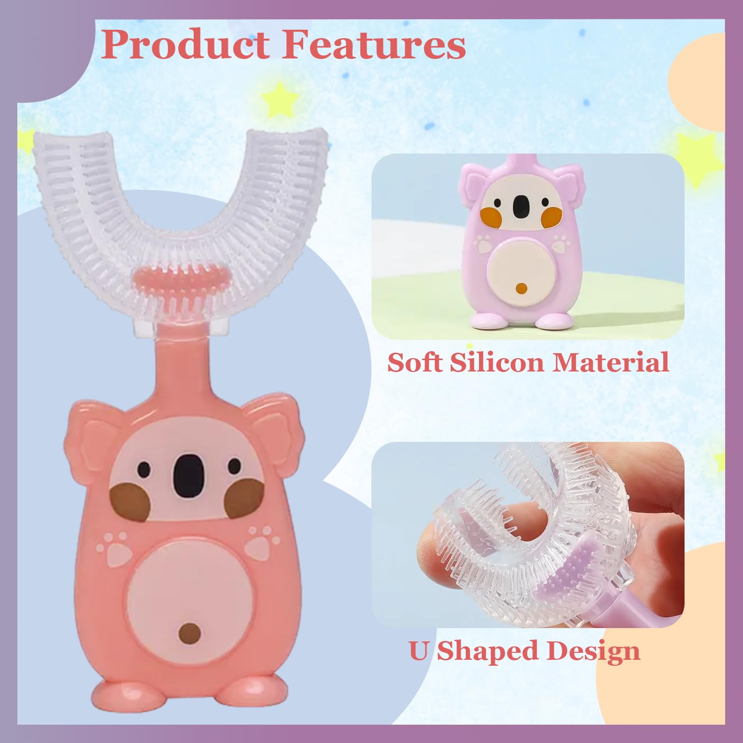 Safe-O-Kid Baby U Shaped Finger Toothbrush - Odor-Free, Safe Gentle Gum Massager & Teeth Cleaner - Durable, Pediatrician-Recommended Brush for Newborns & Toddlers - Pink 1