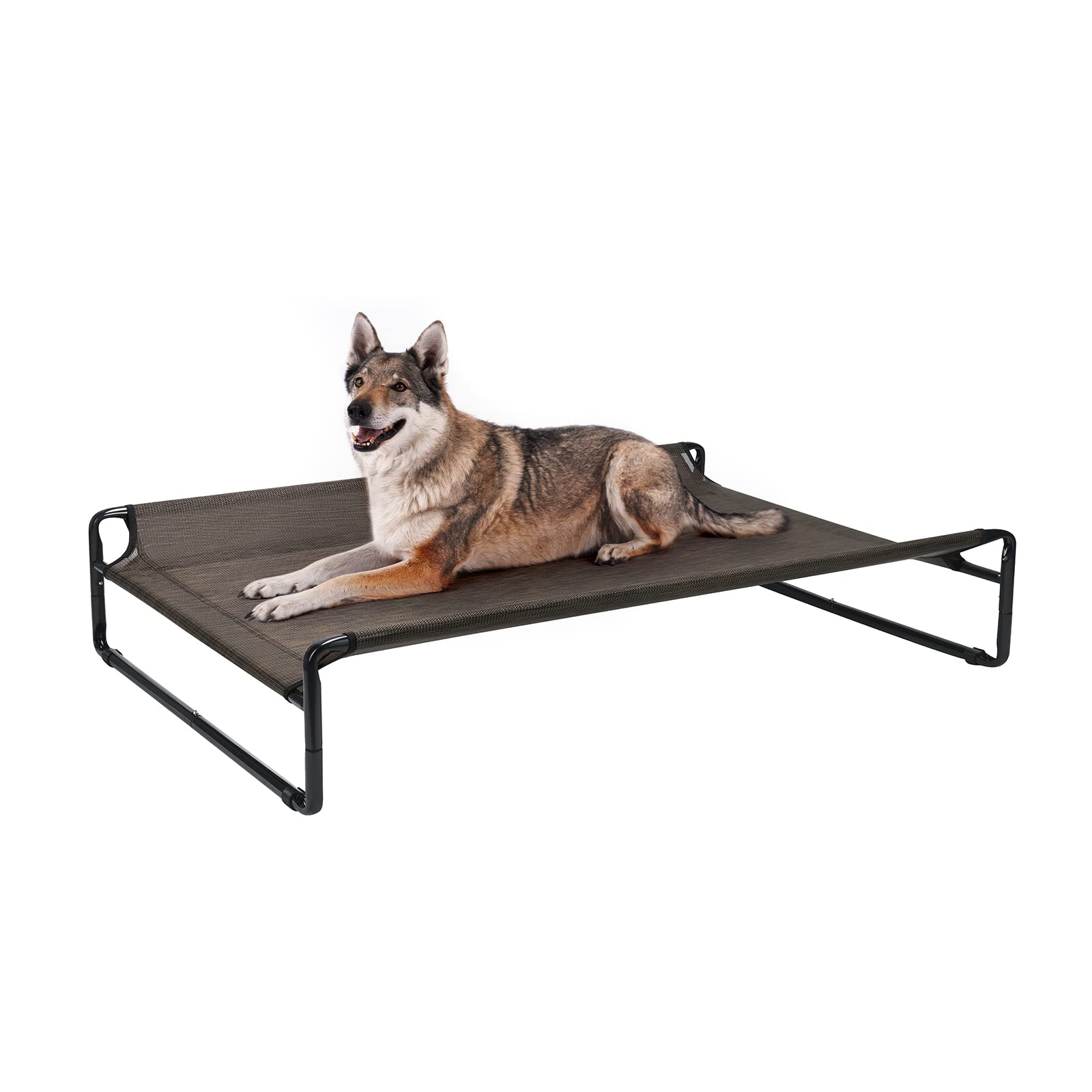 Veehoo Lettino Rialzato per Cani, Dog Bed Outdoor Raffreddamento Elevato Cane Letto per Cani di media taglia, Portatile Standing Pet Letto con Rete Traspirante Lavabile, Piedi antiscivolo, Marrone