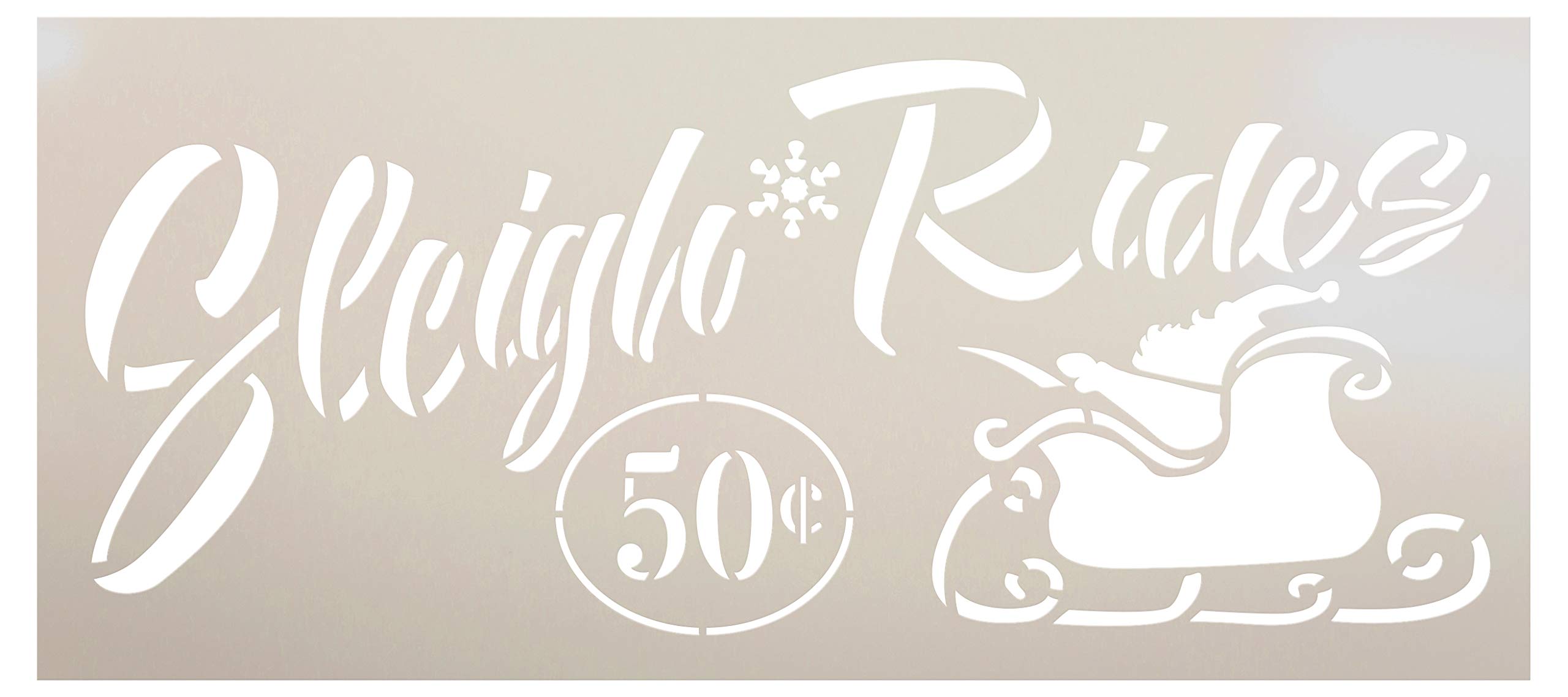Sleigh Rides 50 Cents Christmas Holiday Stencil by StudioR12 | Wood Signs | Word Art Reusable | Family Dining Room | Painting Chalk Mixed Multi-Media | DIY Home - Choose Size (11" x 5")
