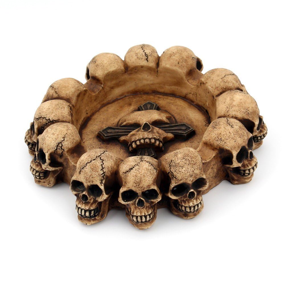 Hrippy Gotycka popielniczka w kształcie czaszki wielogłowicowa, kształt czaszki, dekoracyjna popielniczka na stół na Halloween, dekoracja domu, na imprezę