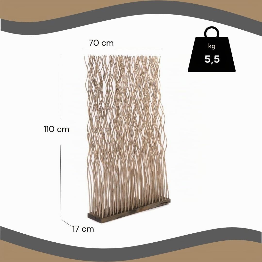RAUMTEILER Kinki | 110x70x17cm(HxBxT), Weidenholz | Zweig Raumtrenner, Paravent, Deko Stellwand, Mobile Trennwand, Weiden Dekoelement, gewellter Sichtschutz | Farbe: grau