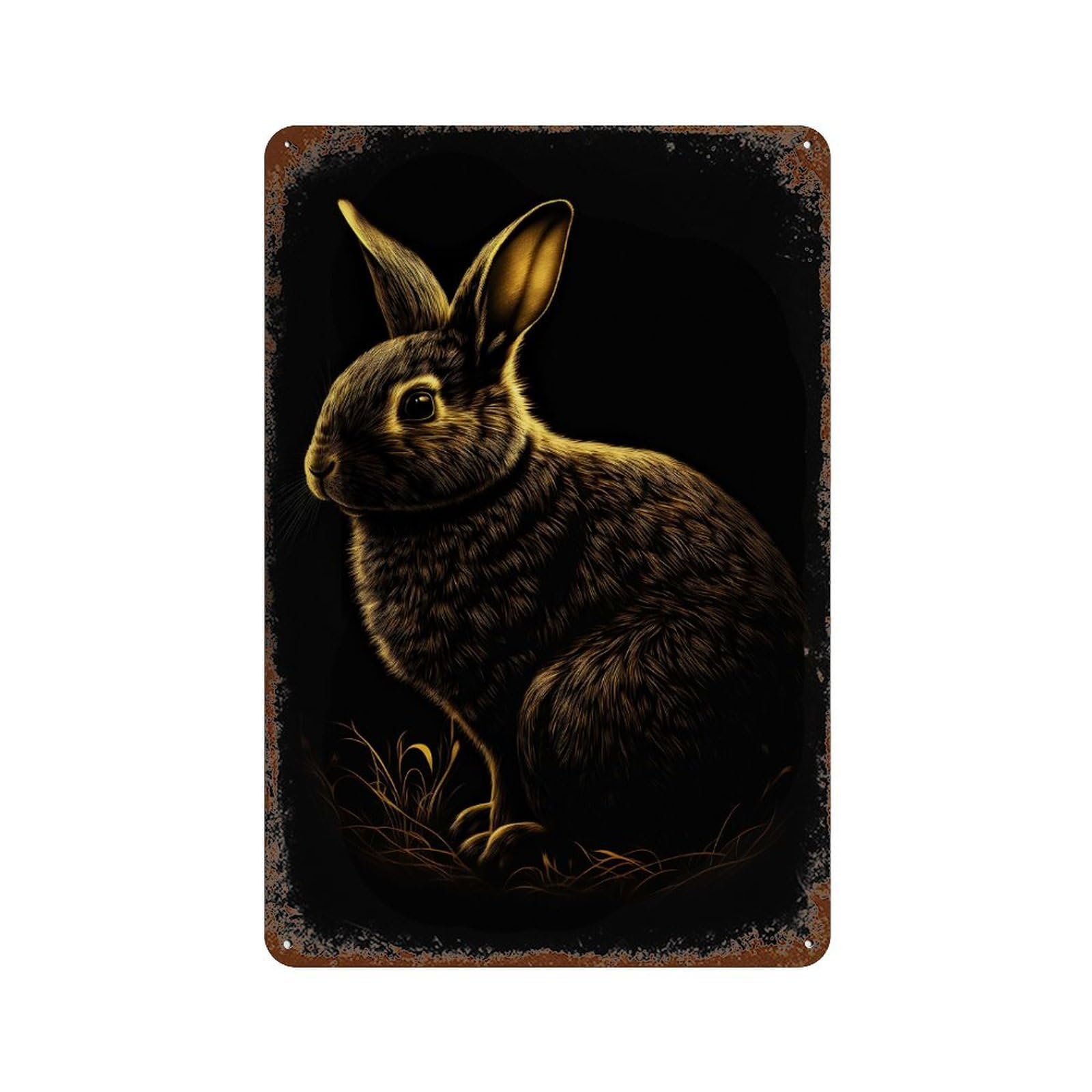 Rabbit Gold Black Decorative Tin Sign 11.8"x7.9", Vintage Wall Decor for Garage, Pub Or Kitchen