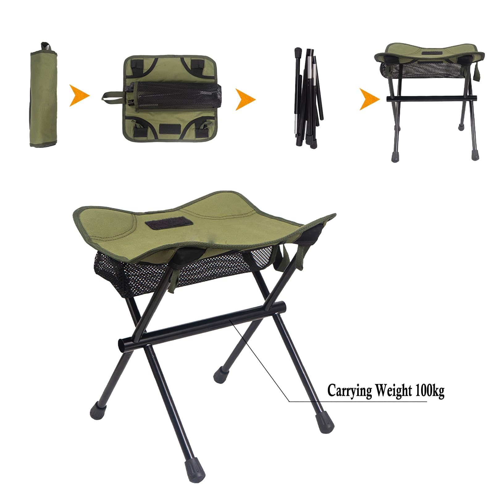 Tabouret Pliant Portable – Cadre En X, Tissu Oxford Imperméable, 90 Kg, Poche Et Sangle, Pour Camping, Pêche, Pique-nique
