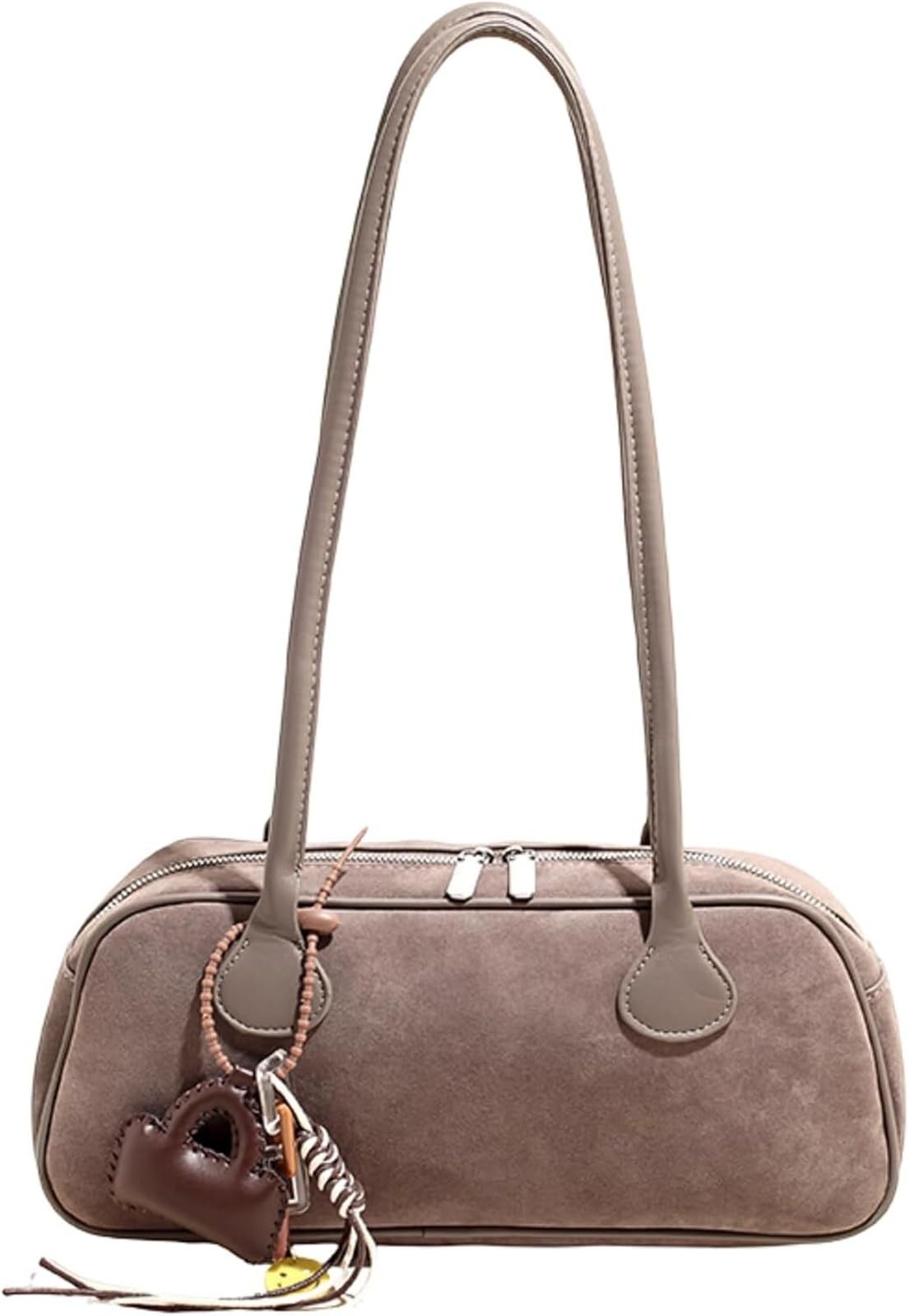 Women's Stylish Suede Bowler Bag Purse - Vintage Shoulder Handbag with Zipper for Everyday Use Fall Tote Bags(Grey a)