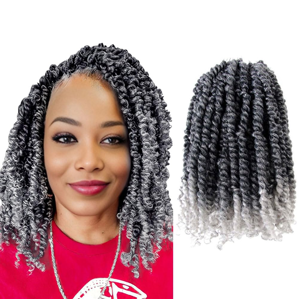 Niseyo 10 Inch Passion Twist Hair Pre-twisted 8 Packs Pre-looped Crochet Passion Twist Crochet Hair Short Braids (TGrey)