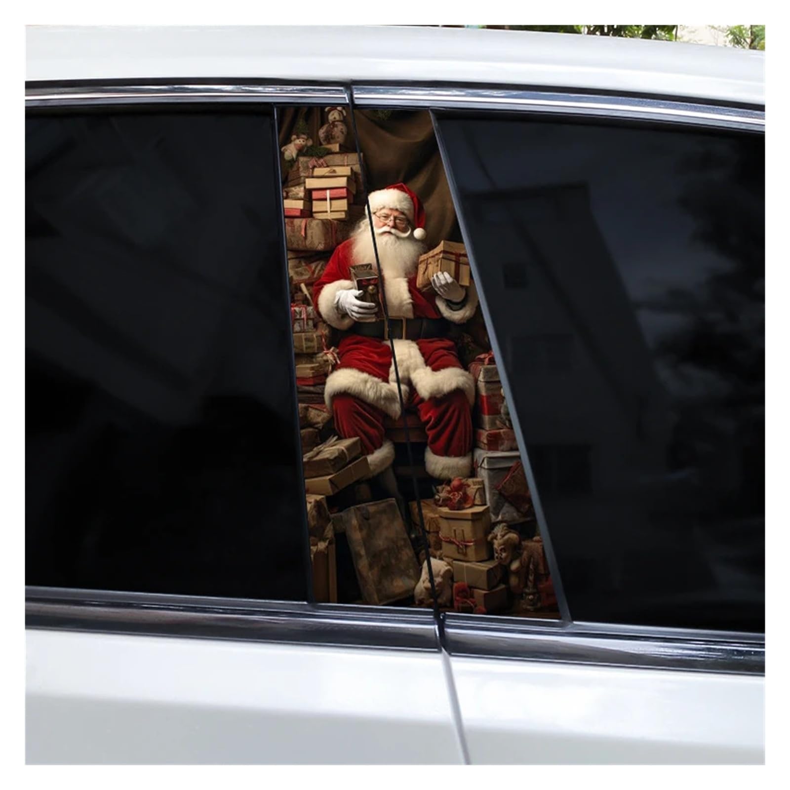 Car Side Decals 2pcs Christmas Kind Interesting Santa Claus Car B-Pillar Sticker Sunscreen Cover Scratches Center Column Decal(Style I)