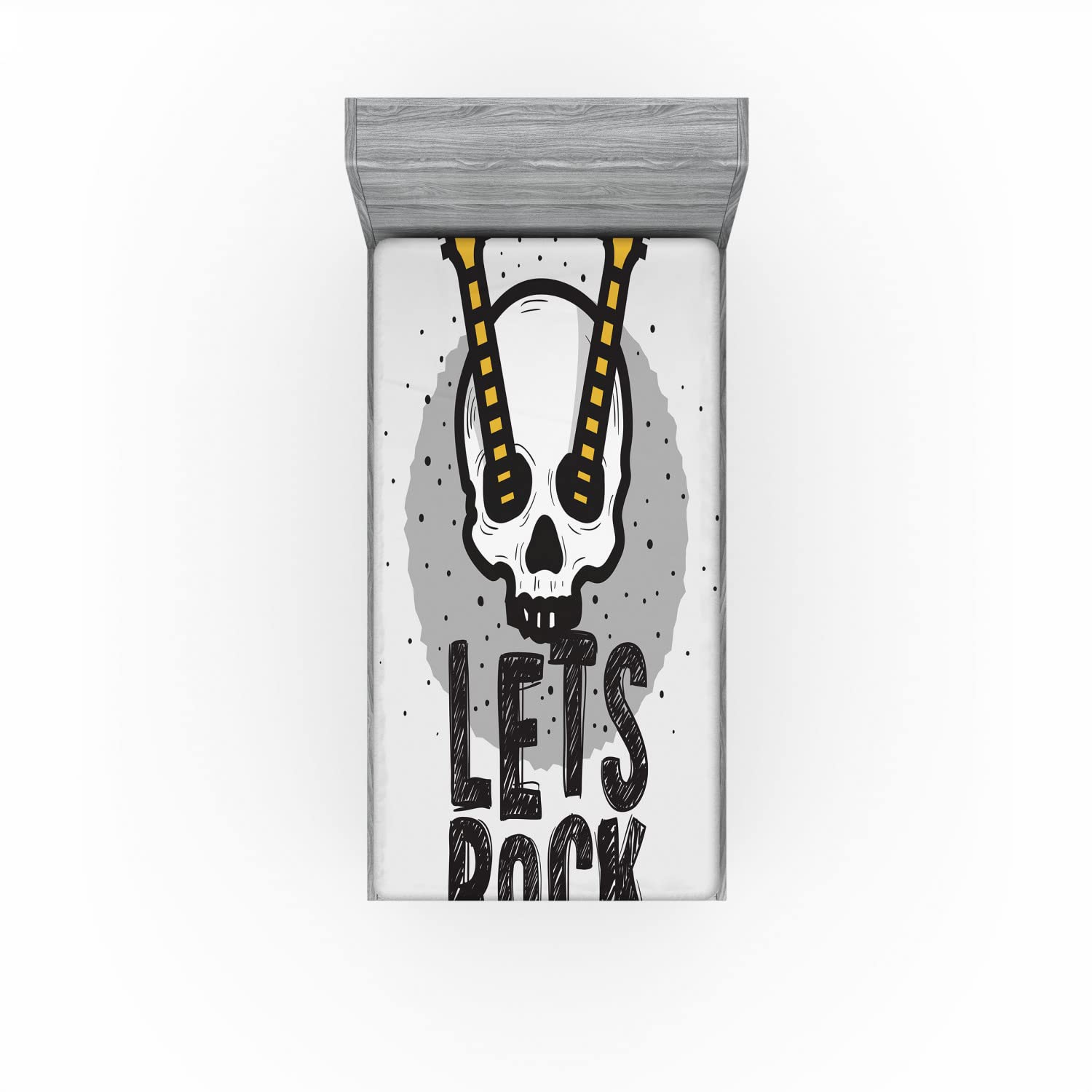 Ambesonne Rock and Roll 2 Pack Fitted Sheet, Human Skull Guitar, Bed Cover All-Round Elastic Deep Pockets 2 Pieces, Package Contains 2 Twin Size Fitted Sheets, Grey Mustard