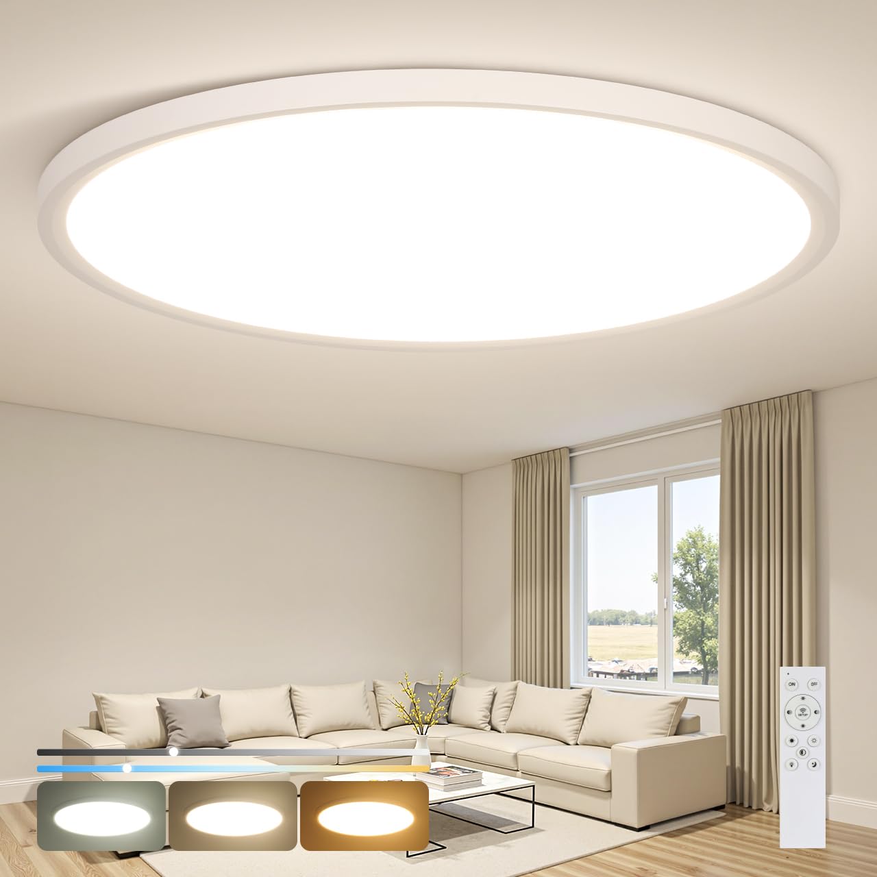 OTREN Plafoniera LED Soffitto Dimmerabile 56W 60CM Lampadario con Telecomando, Modalità Notturna e Memoria, 3000K–6500K, IP44 Impermeabile per Camera da Letto, Soggiorno, Ufficio e Cucina