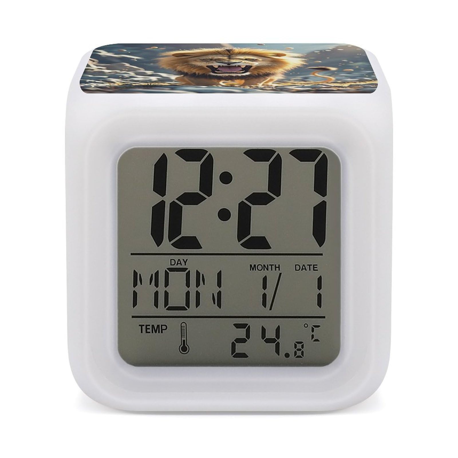 LZQPOEAS Angry Roaring Lion Alarm Clock Desk Clock with 7 Color Changing Night Light Digital Clocks with Temperature Display Sleep Training and Sound Machine for Heavy Sleeper