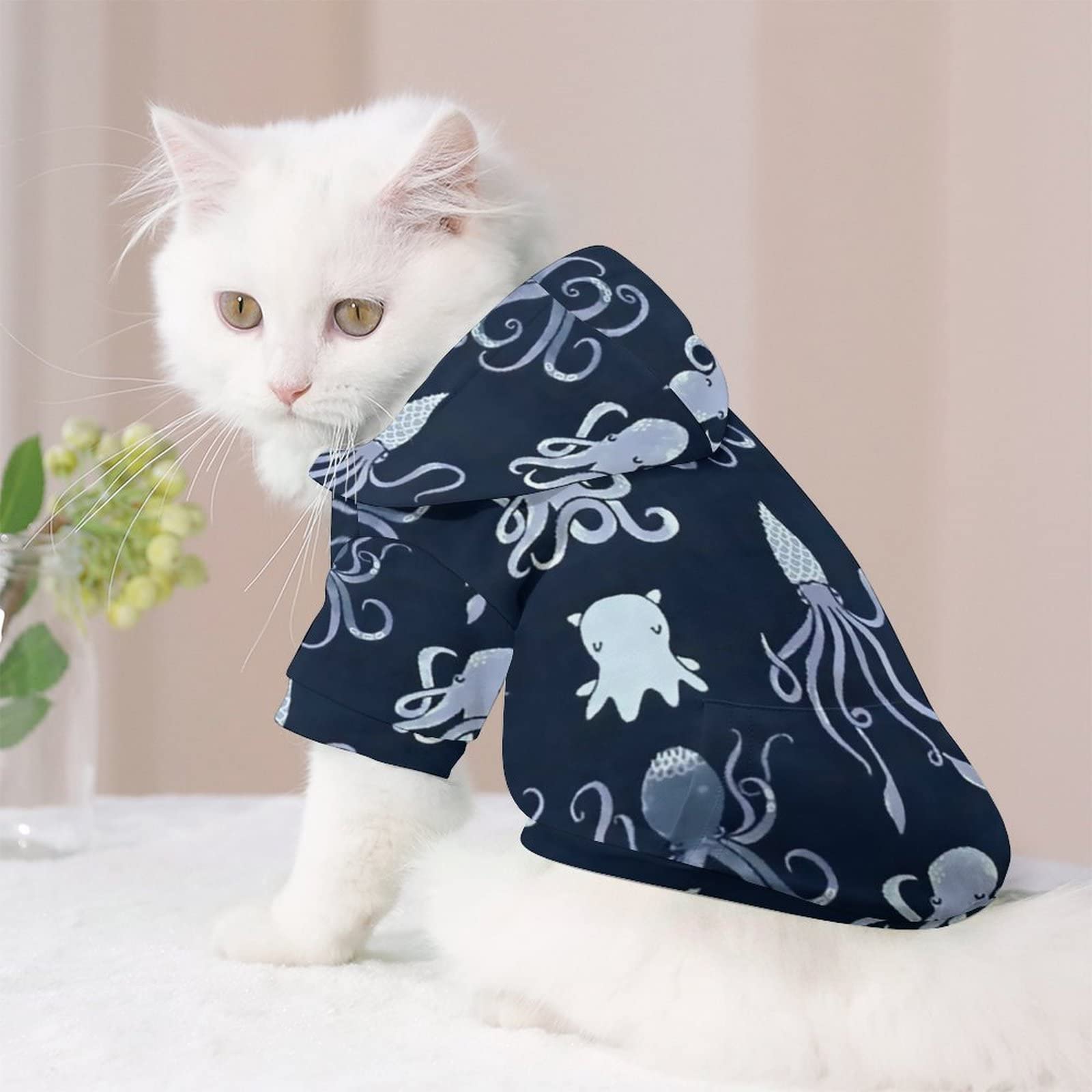 Amazon | ペット服 イカ タコ柄 海動物 犬の服 パーカー 帽子付き 猫服 