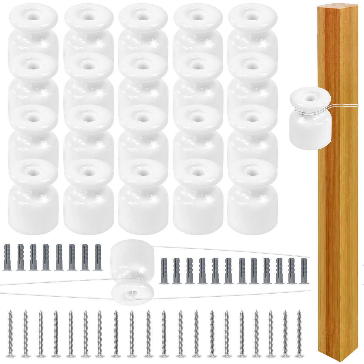 20PCS Aisladores de Porcelana para Cable Trenzado Ø19 mm, Abrazadera Cable Porcelana, Aisladores de Ceramica Blanco, Aislante dePorcelana con Tornillos y Tacos para Seguridad deCable Eléctrico
