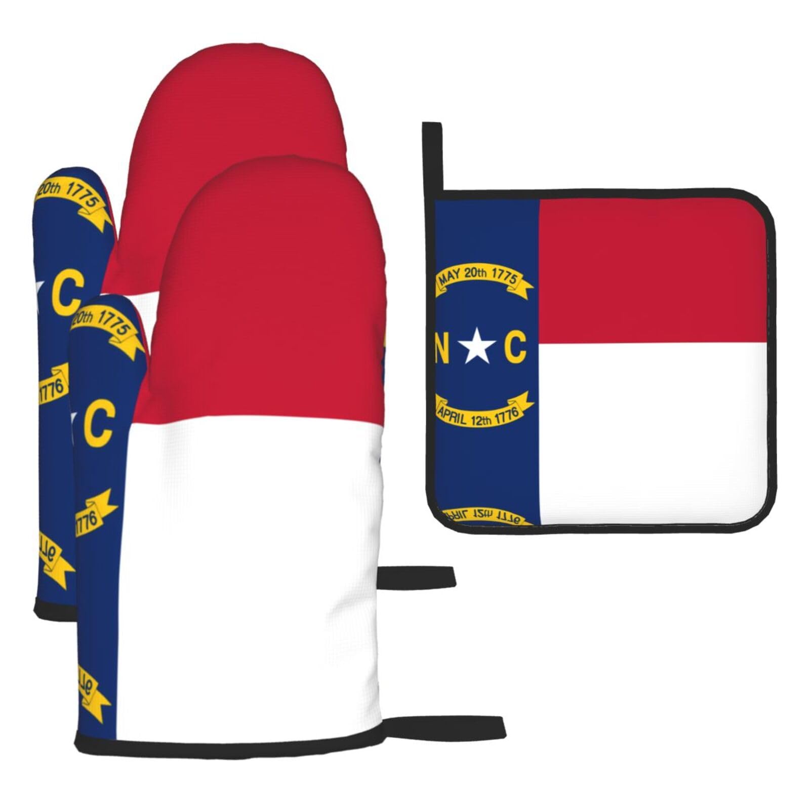 North Dakota Flag Oven mittens and oven mitts three-piece set suitable for oven, grilling, baking, microwave and home cooking.