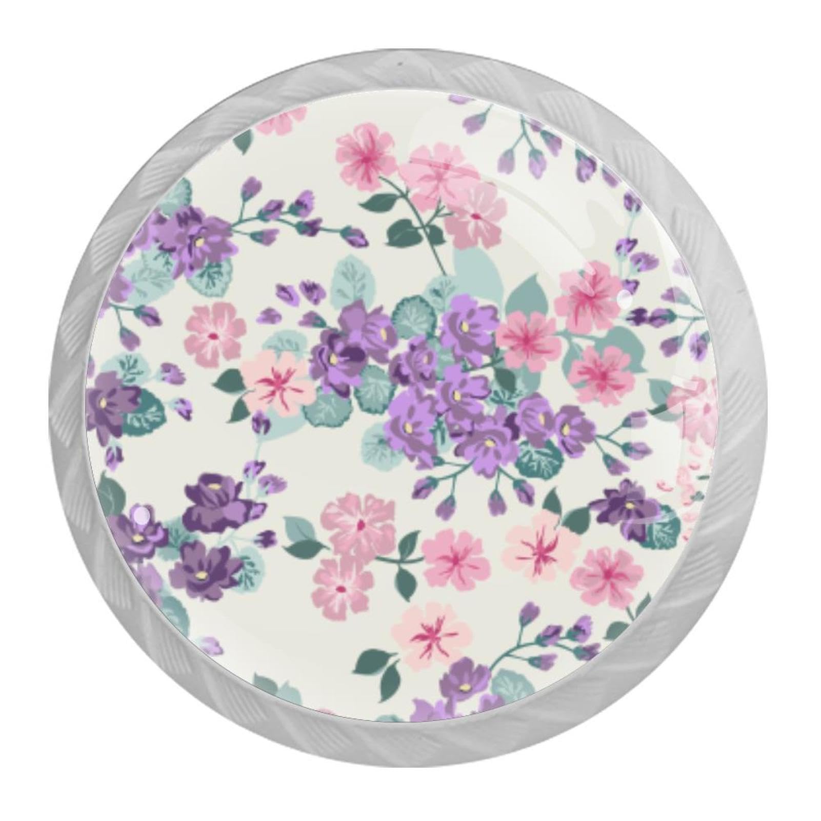 Tqmspg 4 Pieces Drawer Pulls Flower Blossom Door Knobs Dresser Handles for Kitchen Wardrobe Cupboard Hardware Furniture