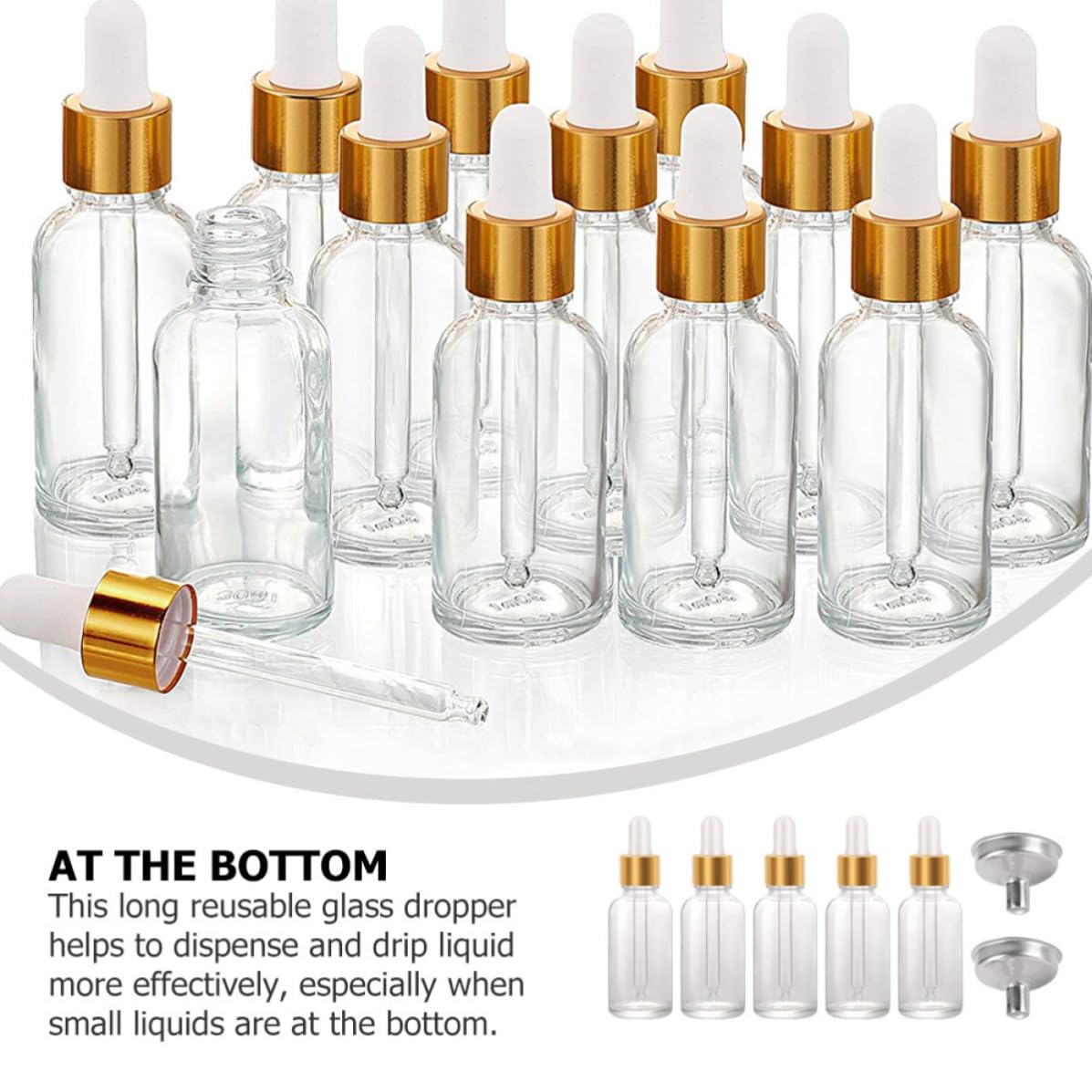 24 Piezas Frasco Gotero Rellenable para Aceites Esenciales con Embudos de Acero Inoxidable de Vidrio Transparente 30ml y Gotero Reutilizable para Cuidado Diario