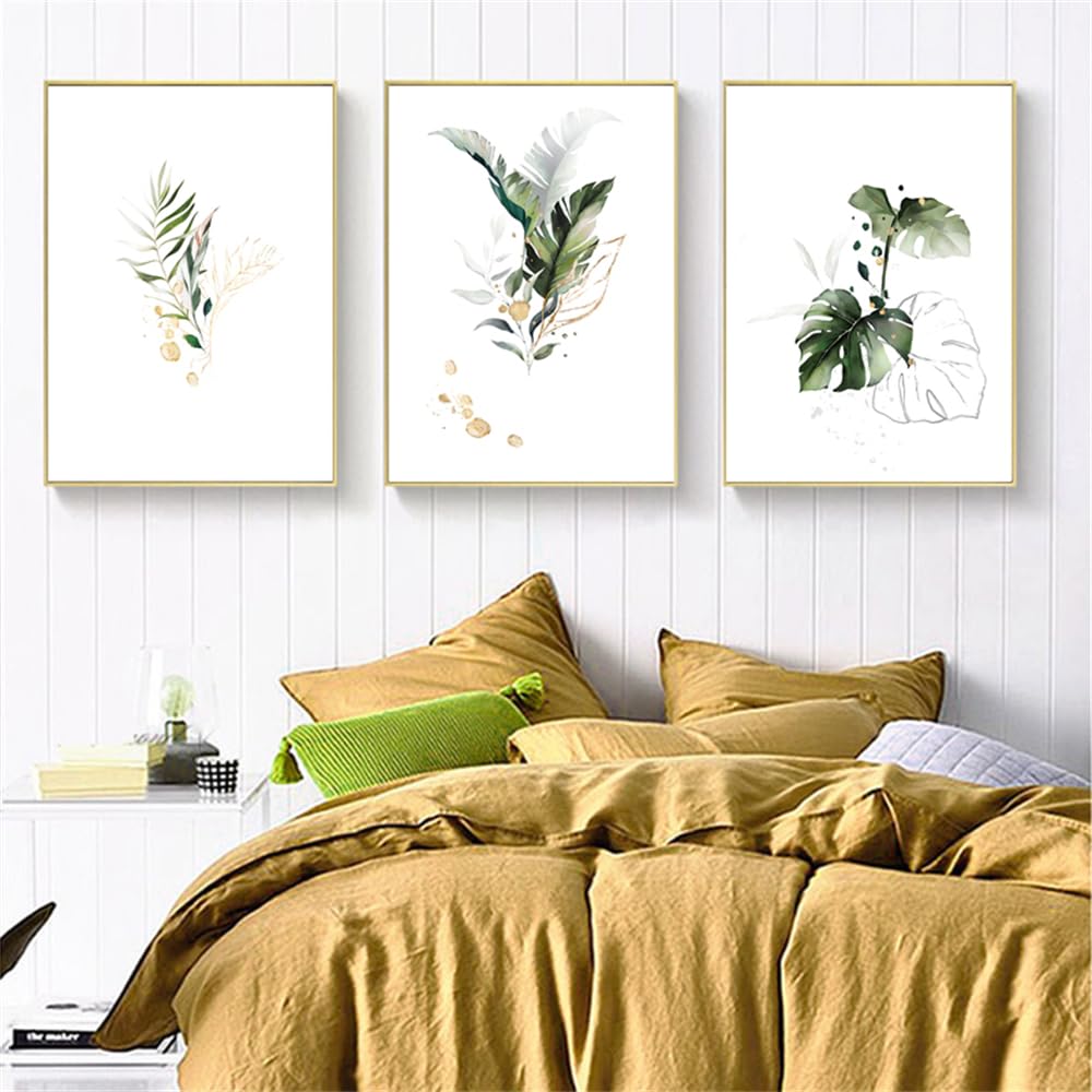 WBYZAC Art Prints-Watercolor Plant Canvas Poster Leaf Botanical Art Print Painting Nordic Picture Modern Living Bedroom Kitchen Room Decoration-50 * 70cm*3PCS (No Frame)