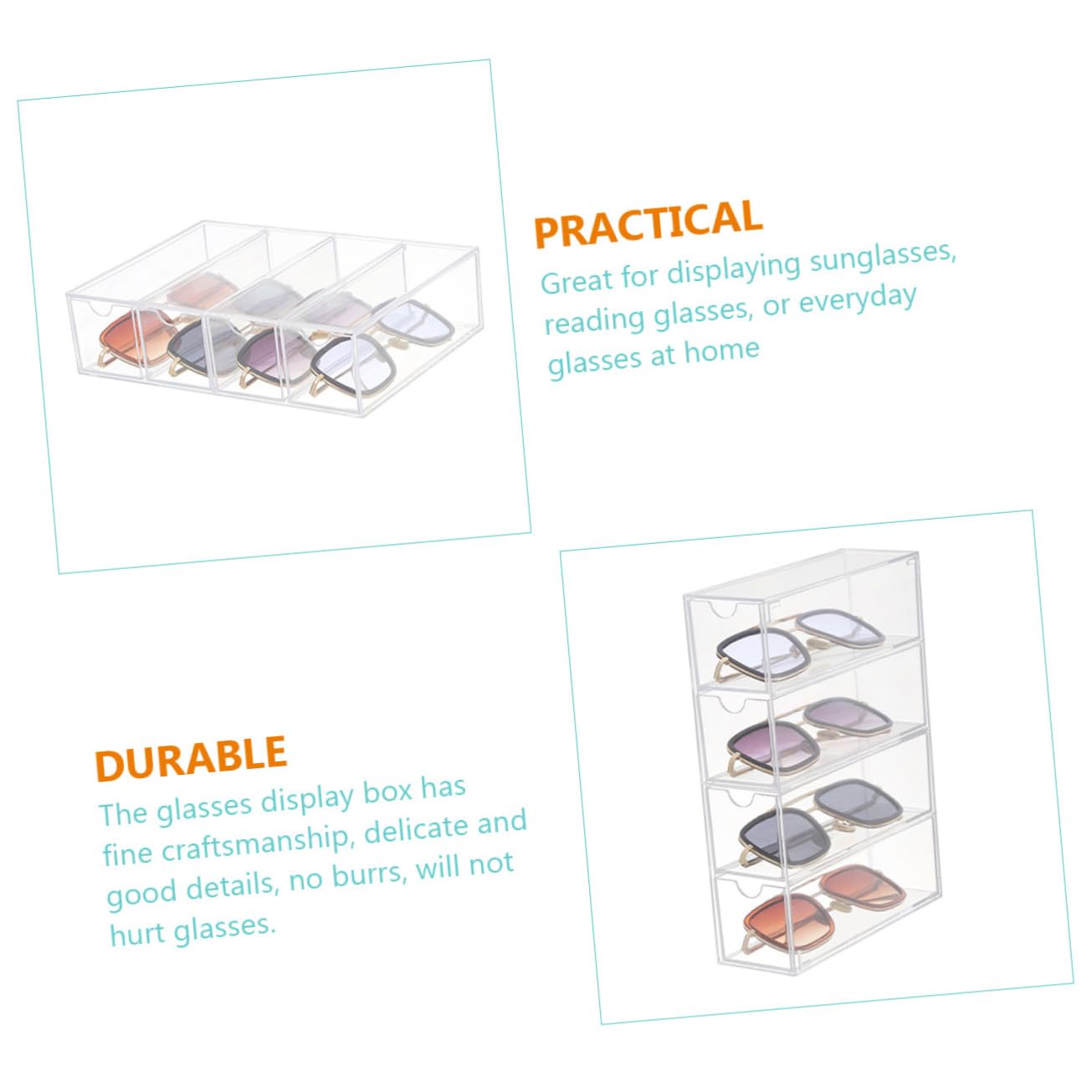 PLAFOPE Étui à Lunettes de Soleil en Acrylique Boîte de Rangement Transparente pour Lunettes Tiroir 4 Niveaux Protection Antipoussière
