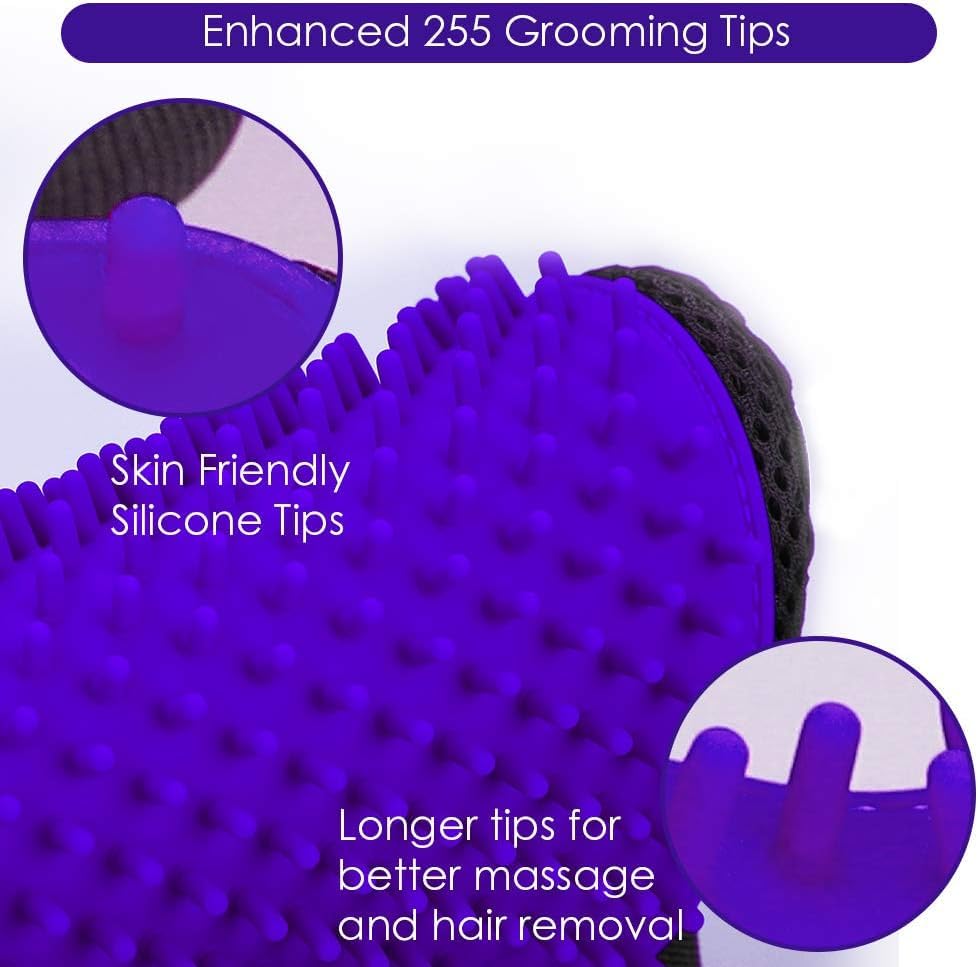 Image of DELOMO Pet Hair Remover Glove - Gentle Pet Grooming Glove Brush - Deshedding Glove - Massage Mitt with Enhanced Five Finger Design - Perfect for Dogs & Cats with Long & Short Fur - 1 Pack, Purple